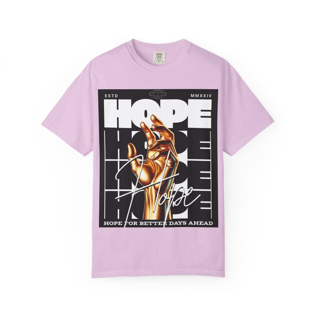 Hope Vibe Graphic T-Shirt — 'Hope for Better Days Ahead' Chest Print with Gold Hand & Back 'Legaciess' Logo