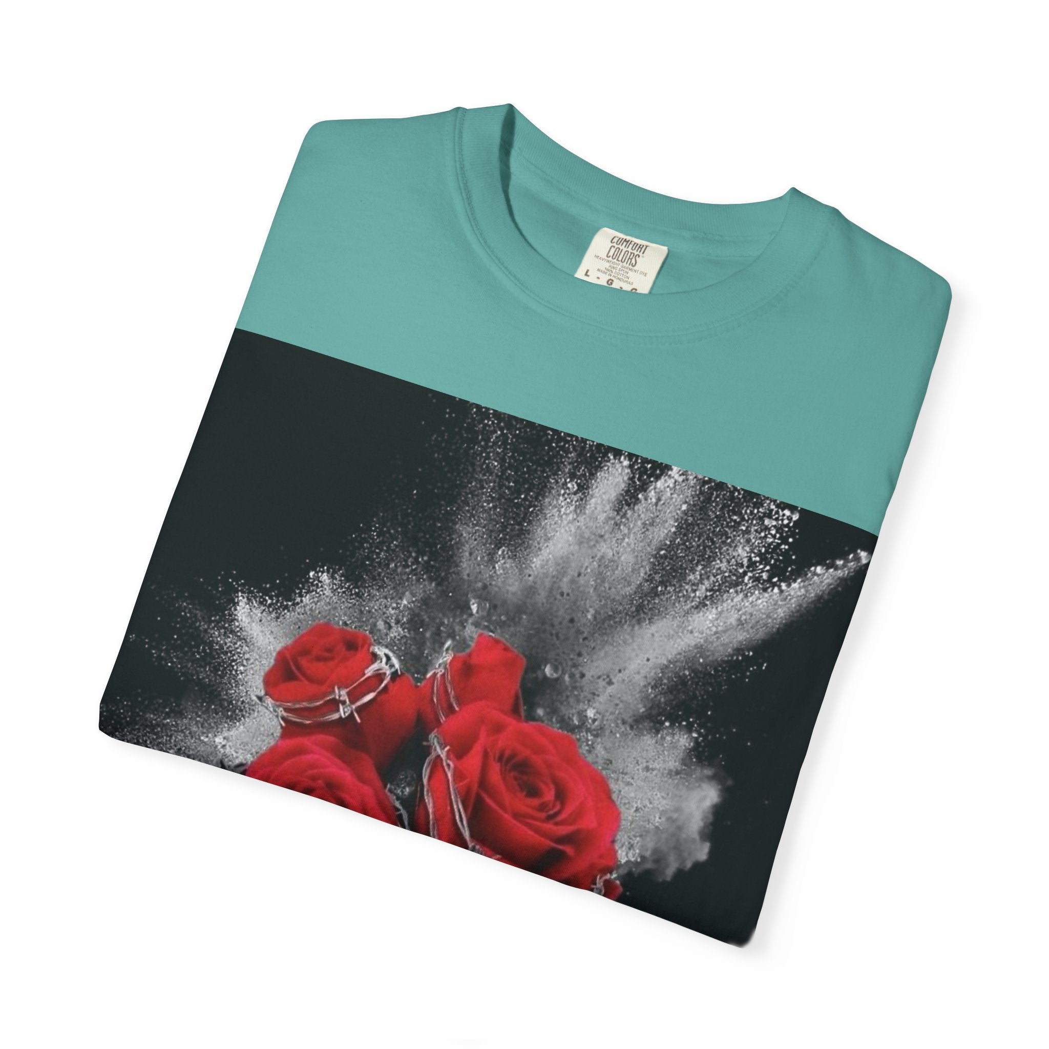 Rose Burst T-Shirt — Red Roses Graphic Tee with 'LEGACIESS' Back Logo