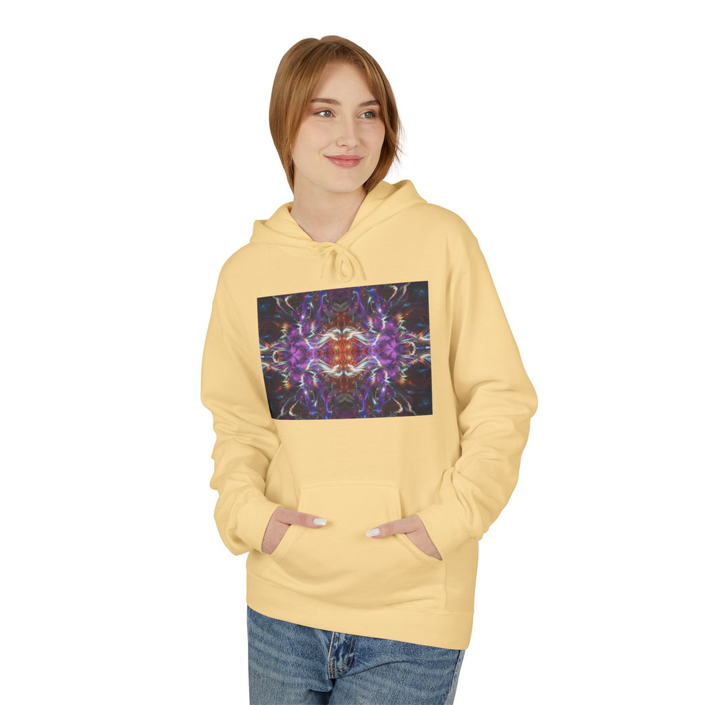 Kaleidoscope Neon Abstract Hoodie — Psychedelic Symmetry Graphic Sweatshirt