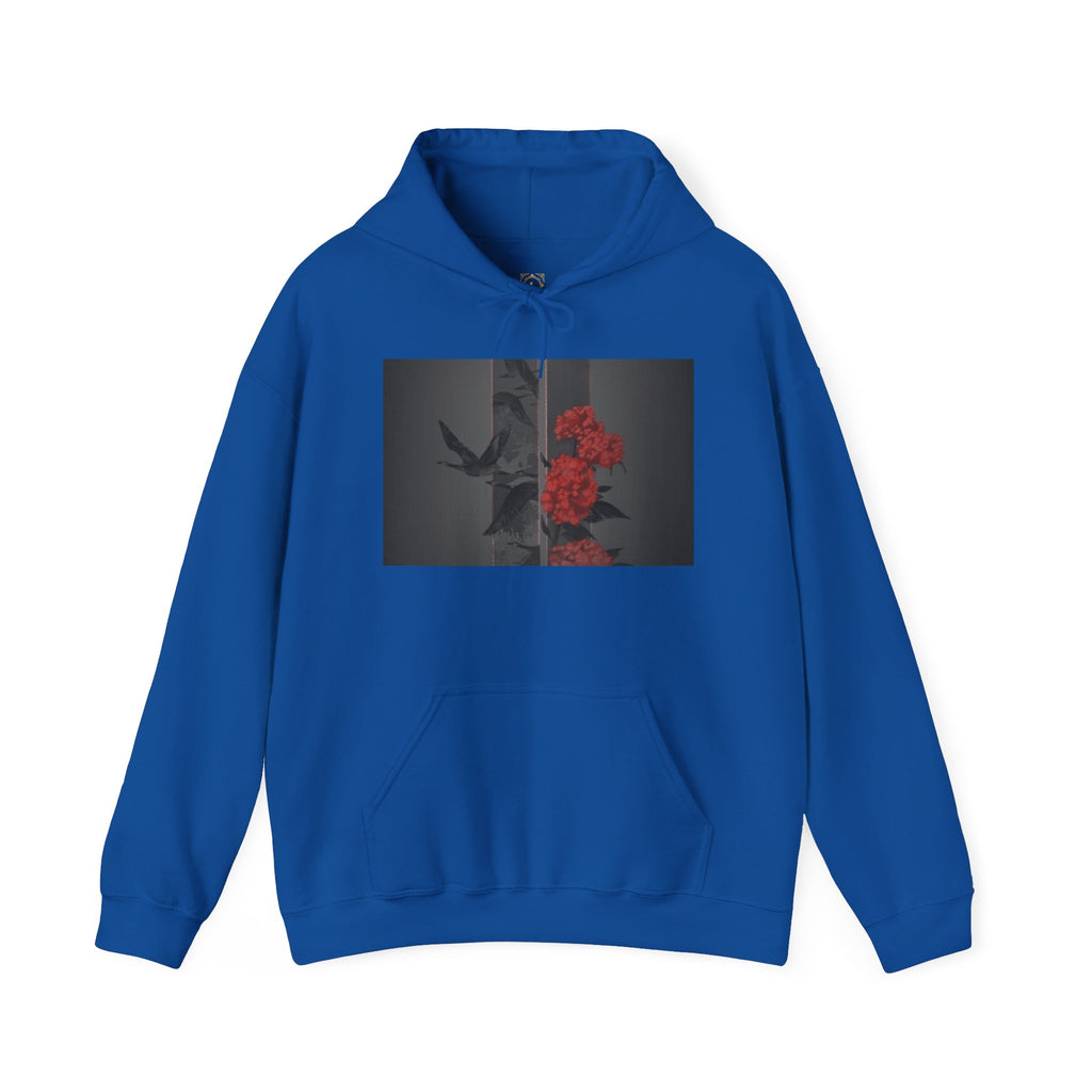 Floral Noir Hoodie — Red Roses on Dark Background