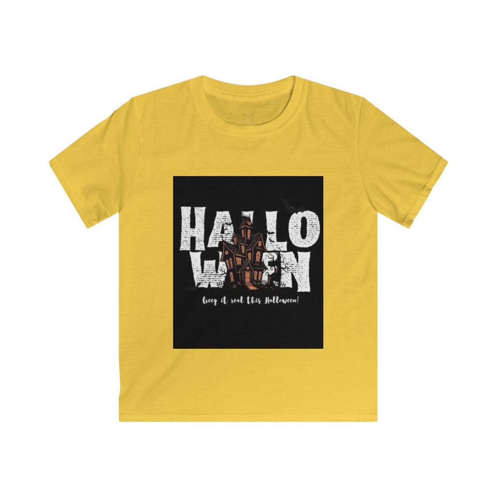 Halloween Haunted House Kids Tee — "Happy Halloween" Graphic T‑Shirt for Kids
