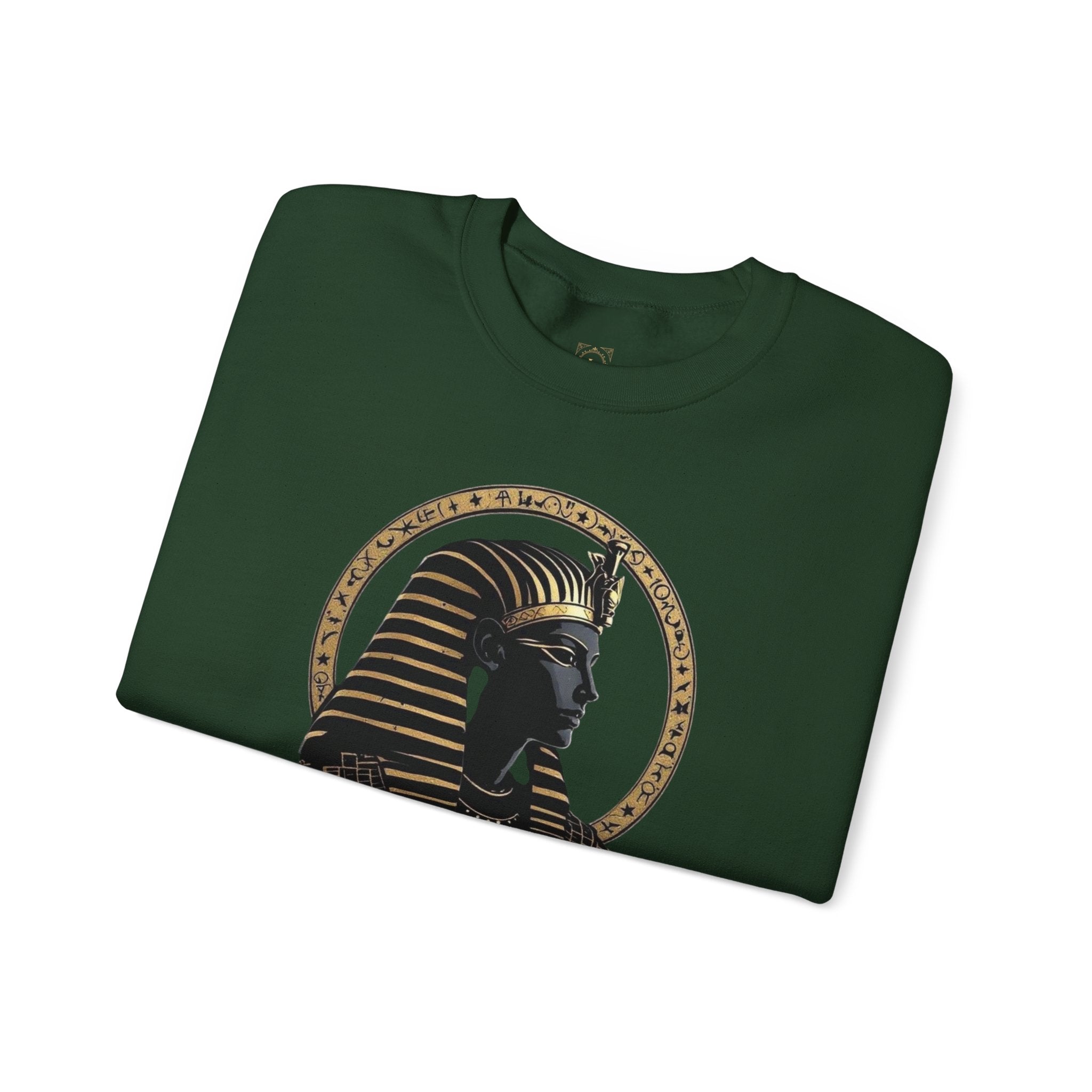 Egyptian Pharaoh Crewneck Sweatshirt — Gold & Black Tutankhamun Profile