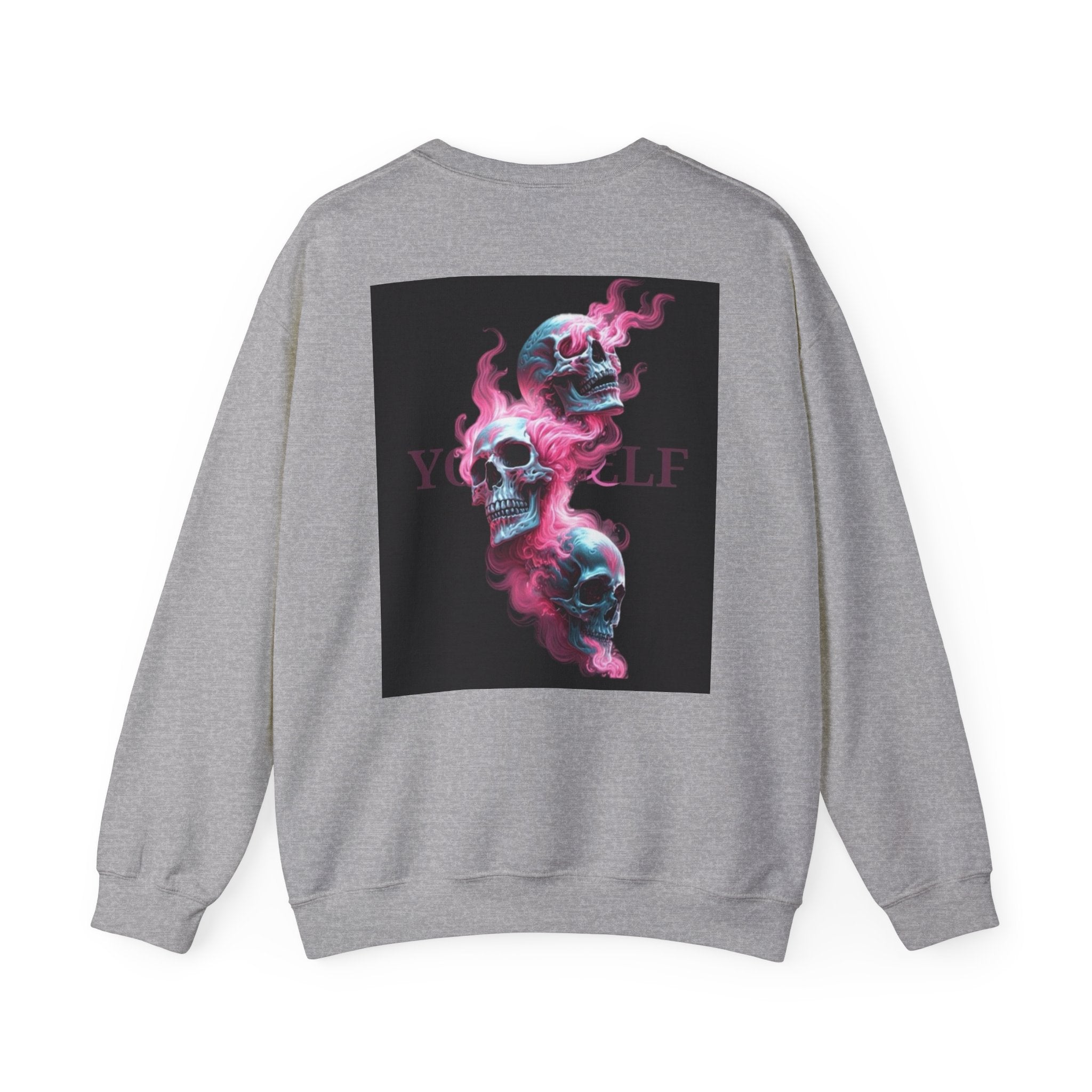 Skull Smoke Crewneck Sweatshirt — Neon Pink & Blue Gothic Graphic