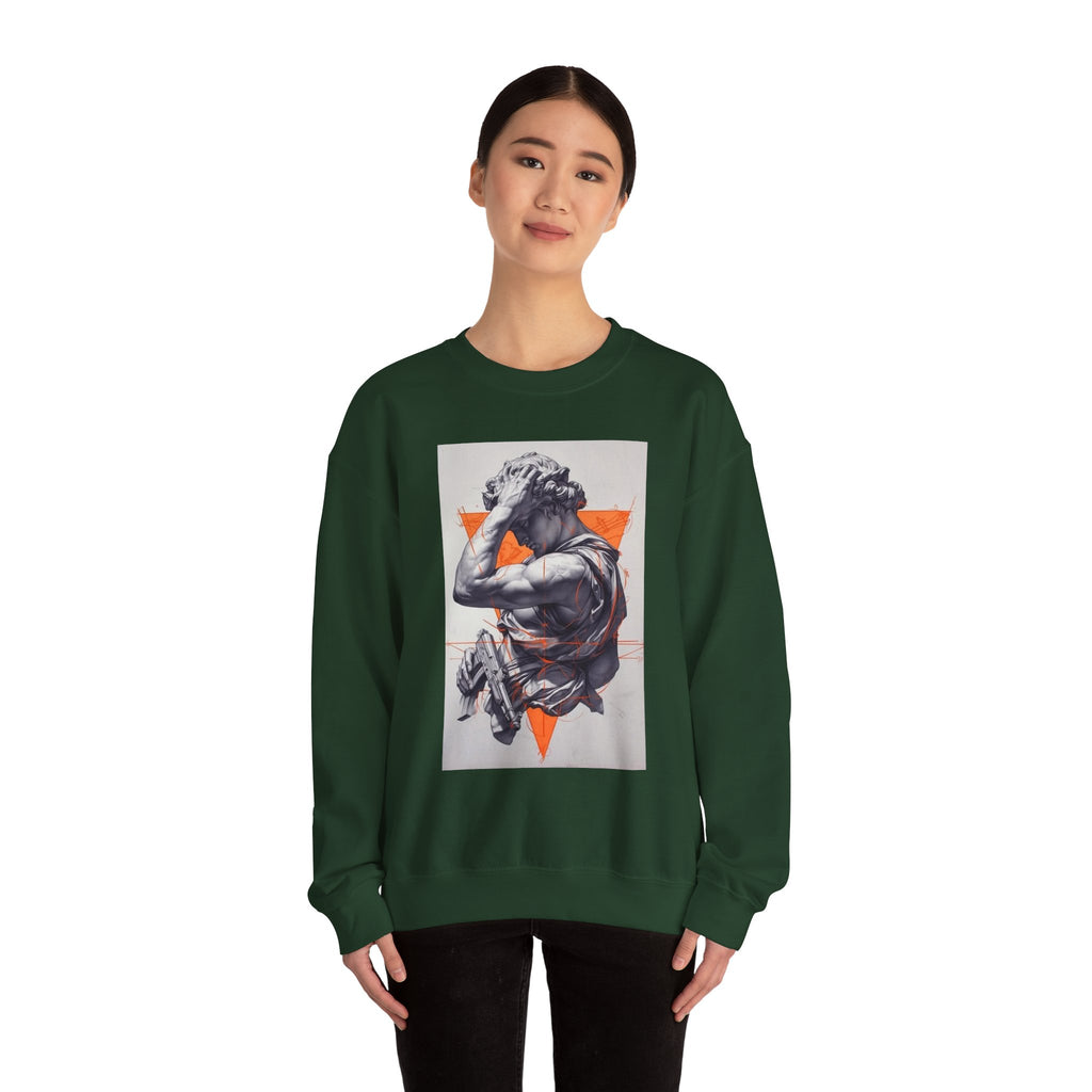 Statue Graphic Sweatshirt — Vintage Sculpture with Orange Triangle