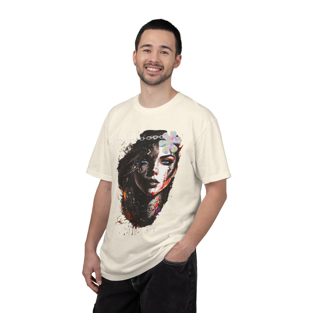 Artistic Femme Portrait T-Shirt — Watercolor Floral Face Graphic Tee