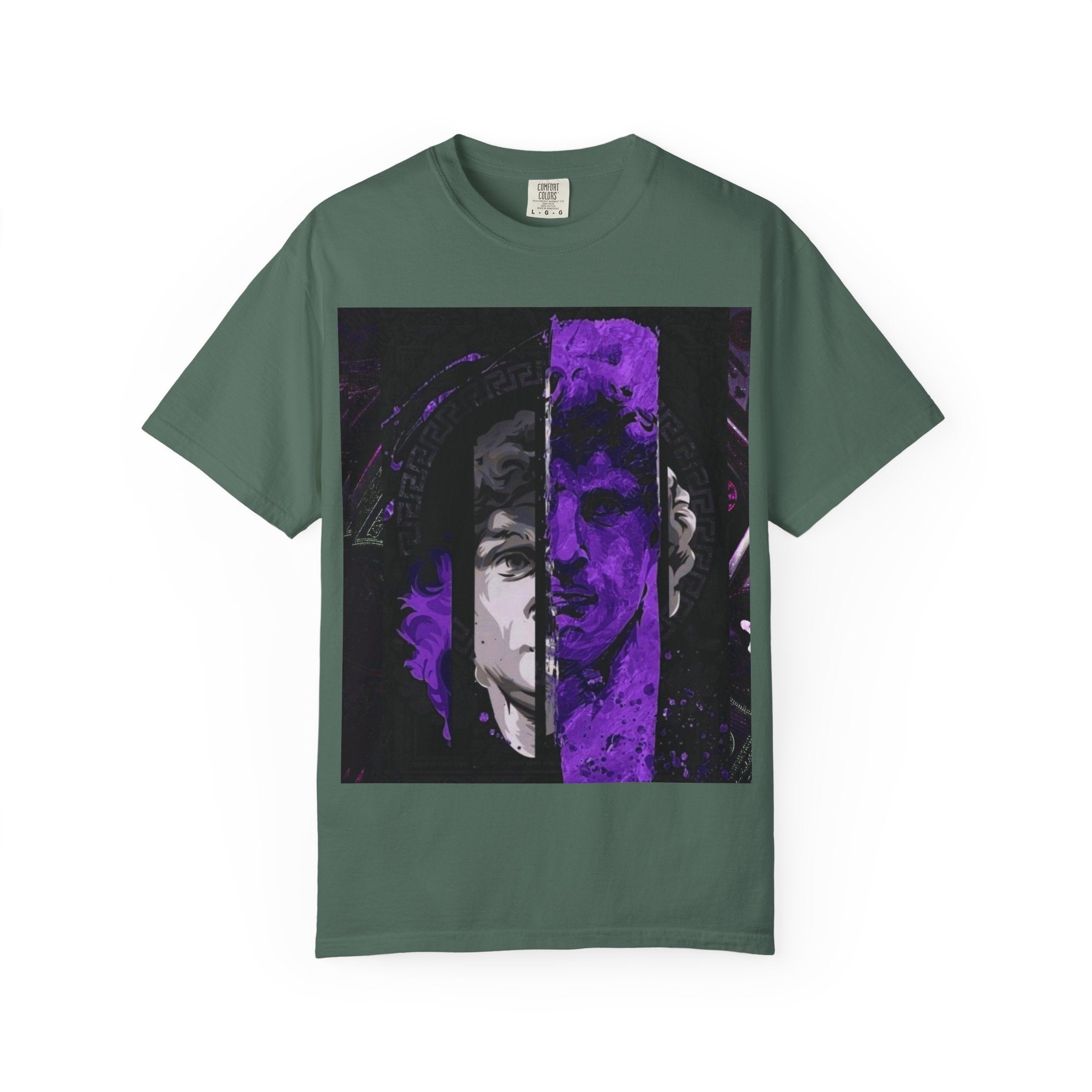 Dramatic Split-Face Graphic T-Shirt — Purple Noir Portrait Tee