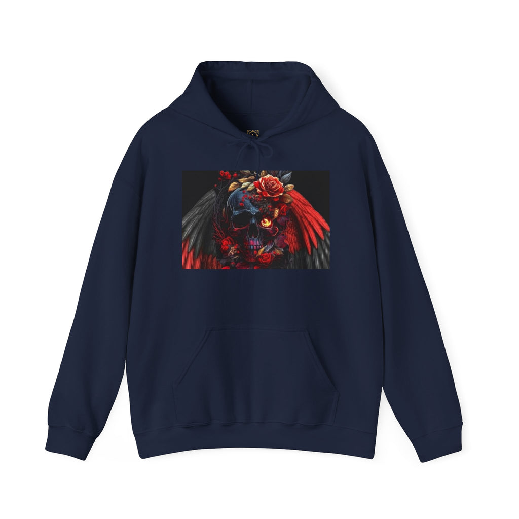 Skull Rose Wings Hoodie — Gothic Floral Skull Pullover