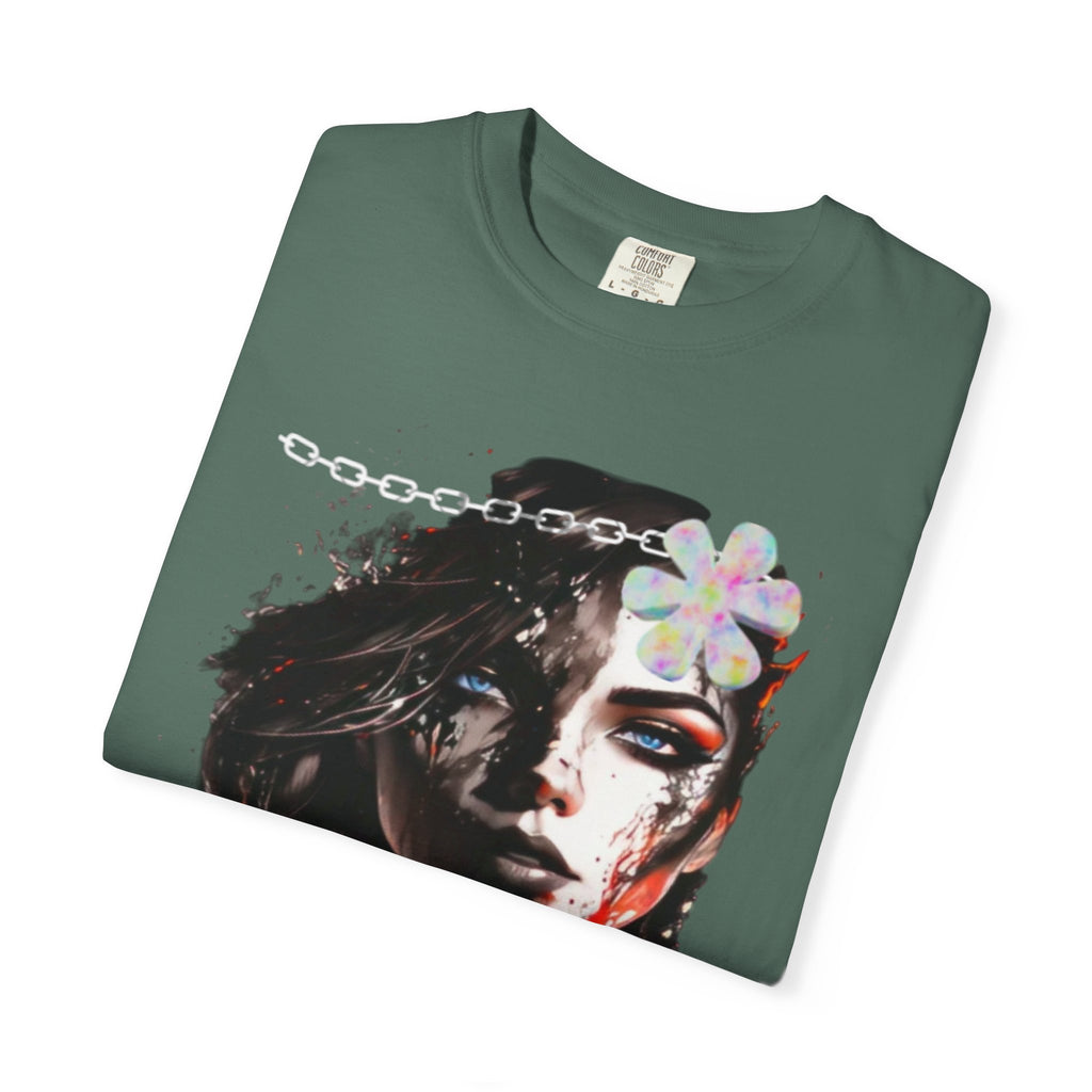Artistic Femme Portrait T-Shirt — Watercolor Floral Face Graphic Tee