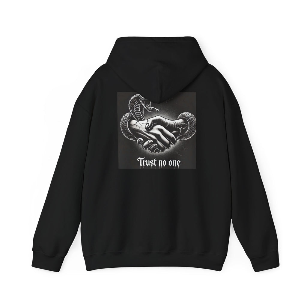 Trust No One Hoodie — Snake Handshake Graphic Hoodie