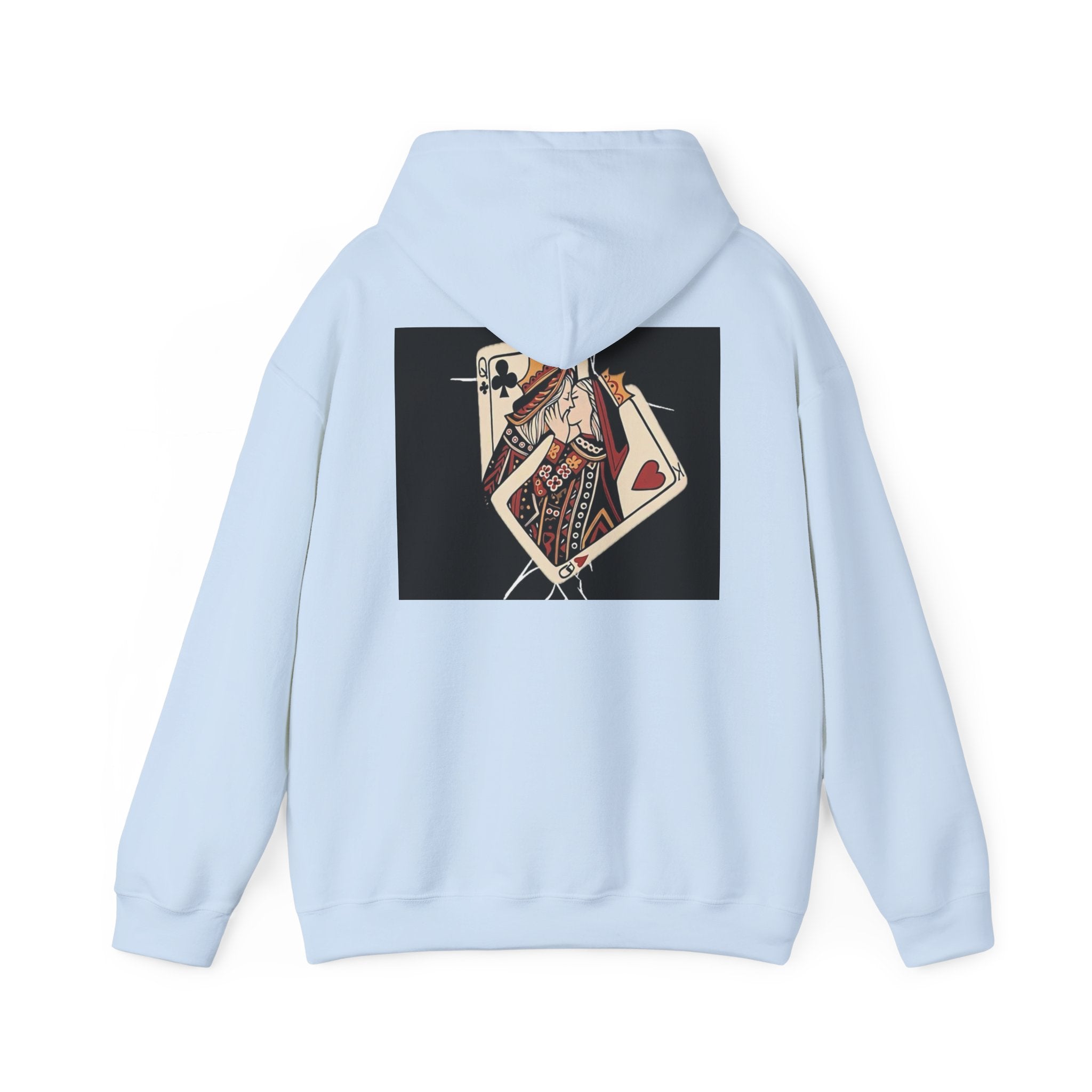 Queen of Hearts Playing Card Hoodie — Vintage Tattoo Style Card Art