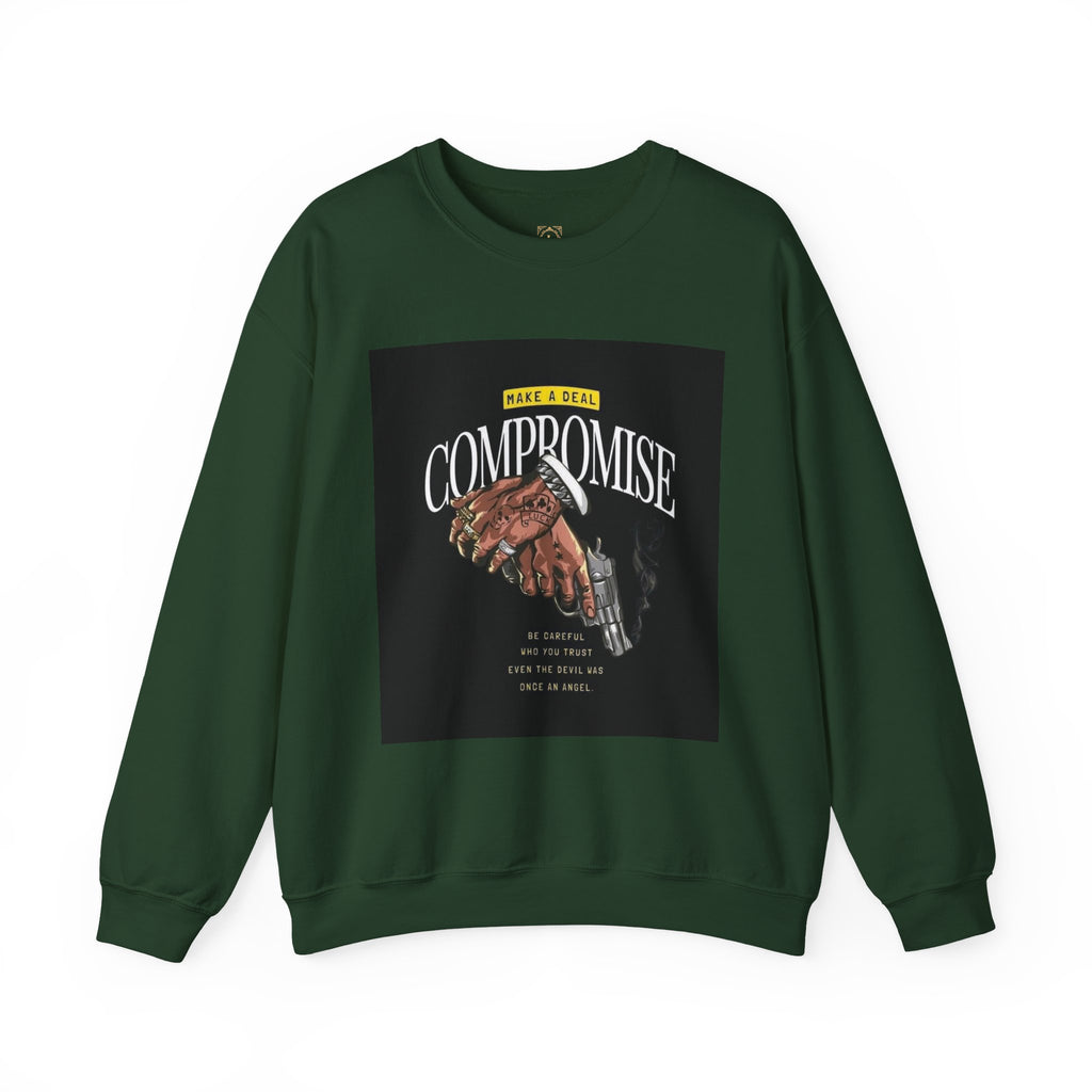 Compromise Graphic Sweatshirt — Vintage Handshake & Revolver Design