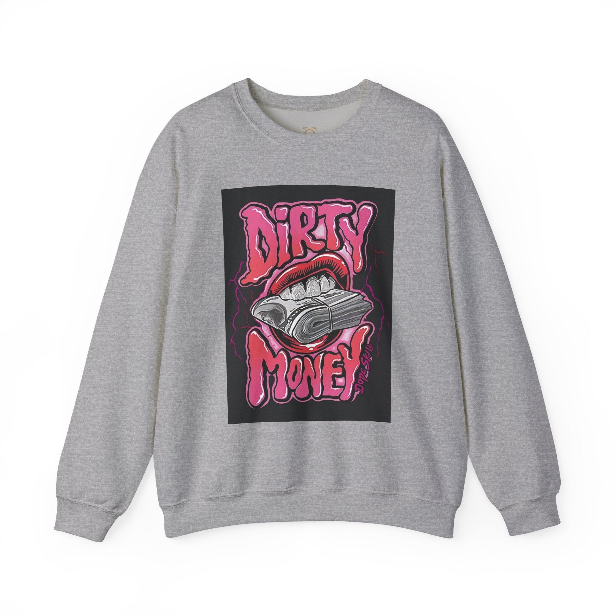 Dirty Money Crewneck Sweatshirt – Retro Graphic Money & Lips Design