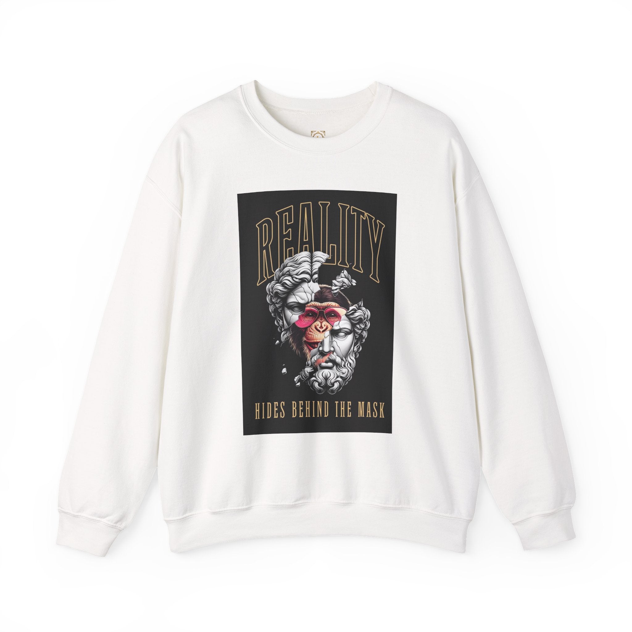 Crewneck Sweatshirt — "Reality Hides Behind The Mask" Graphic Pullover