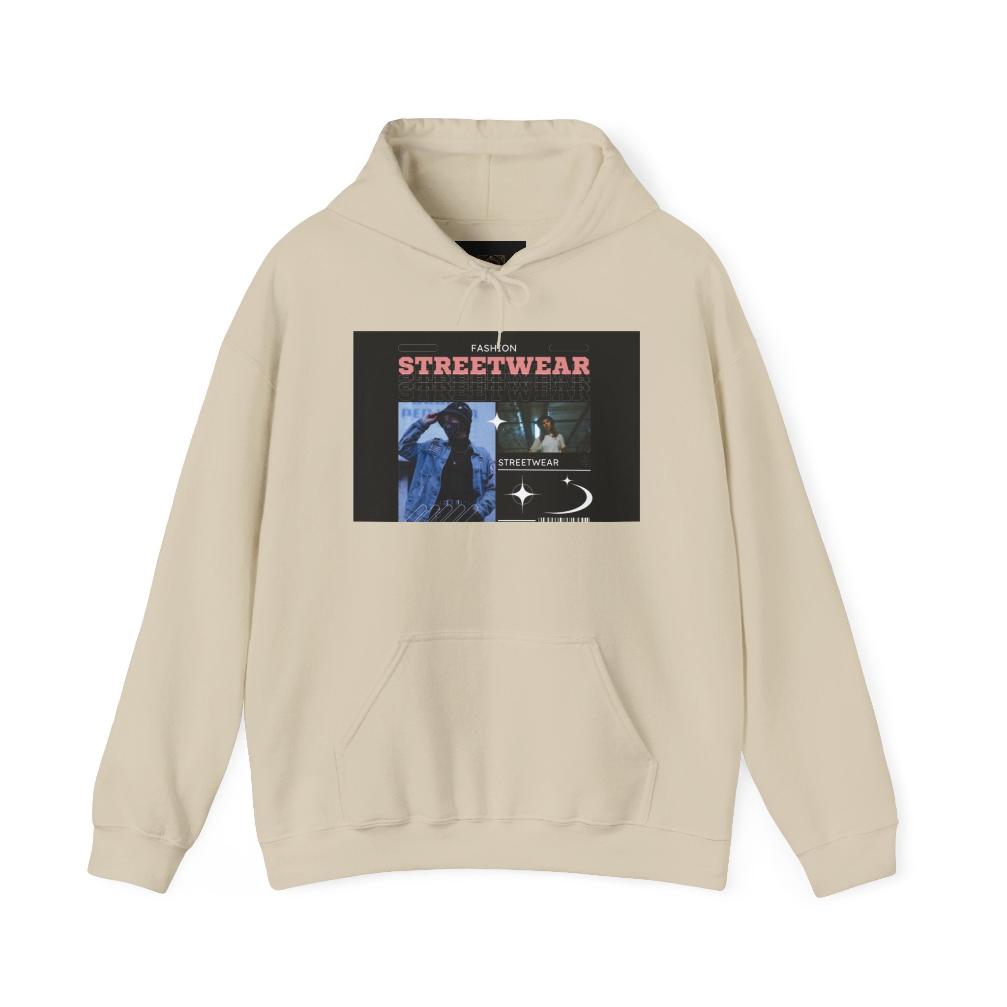 Streetwear Graphic Hoodie — Vintage Noir Collage "STREETWEAR" Design