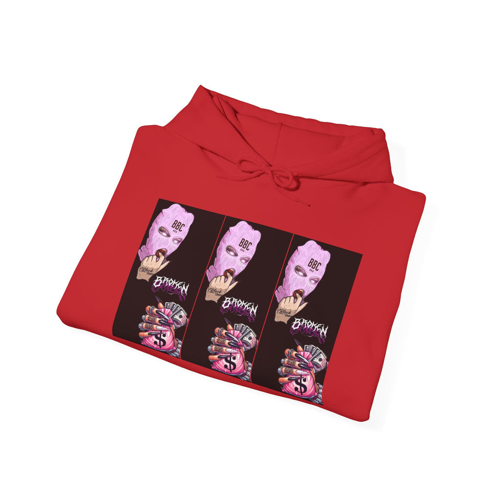 Horror Collage Hoodie — Spooky Pink Skull & Claw Graphic Sweatshirt