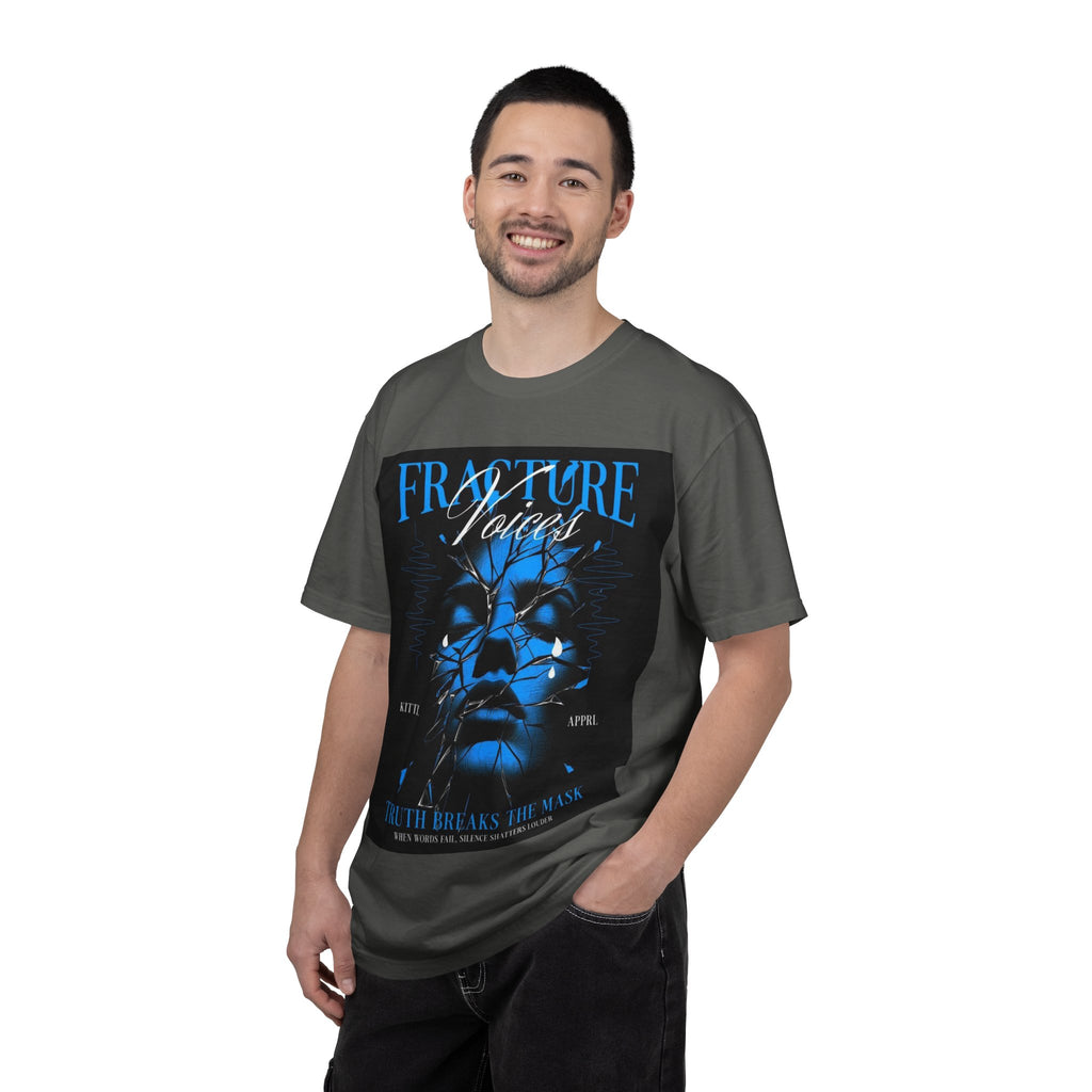 Graphic T-Shirt — "Fracture Voices" Blue Face Design (Back "Legaciess" Logo)
