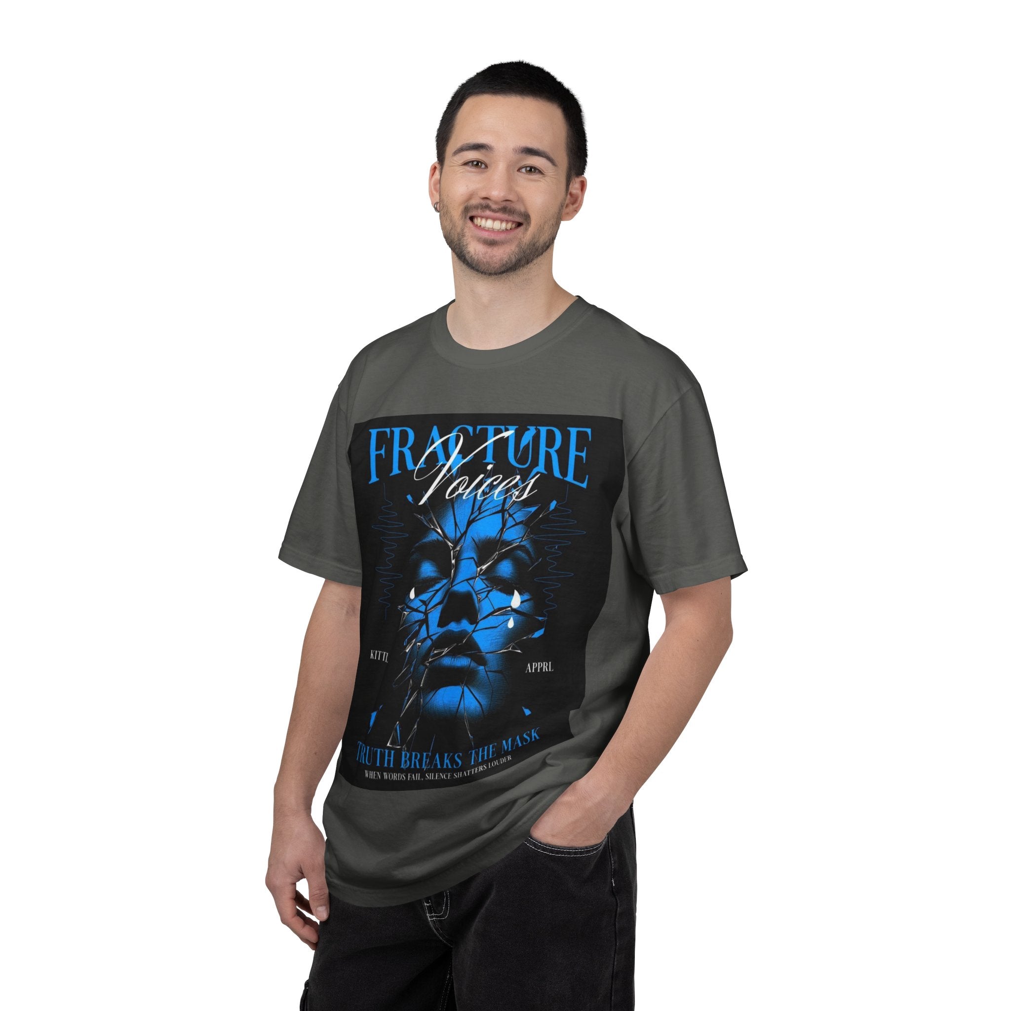 Graphic T-Shirt — "Fracture Voices" Blue Face Design (Back "Legaciess" Logo)
