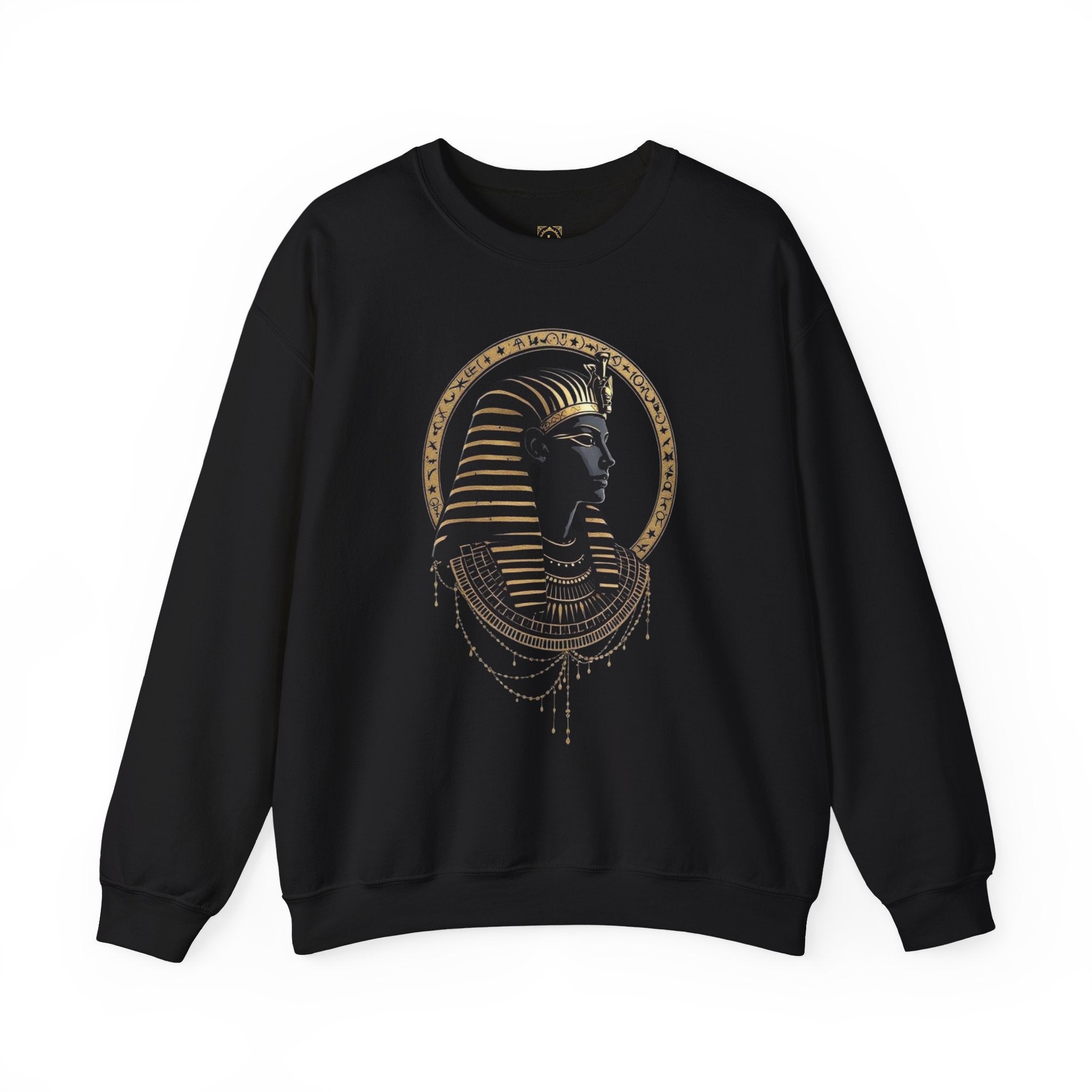 Egyptian Pharaoh Crewneck Sweatshirt — Gold & Black Tutankhamun Profile