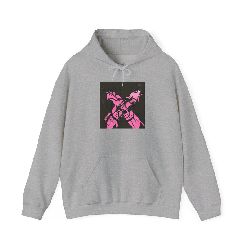 Crossed Guns Hoodie – Pink Retro Graphic Hooded Sweatshirt