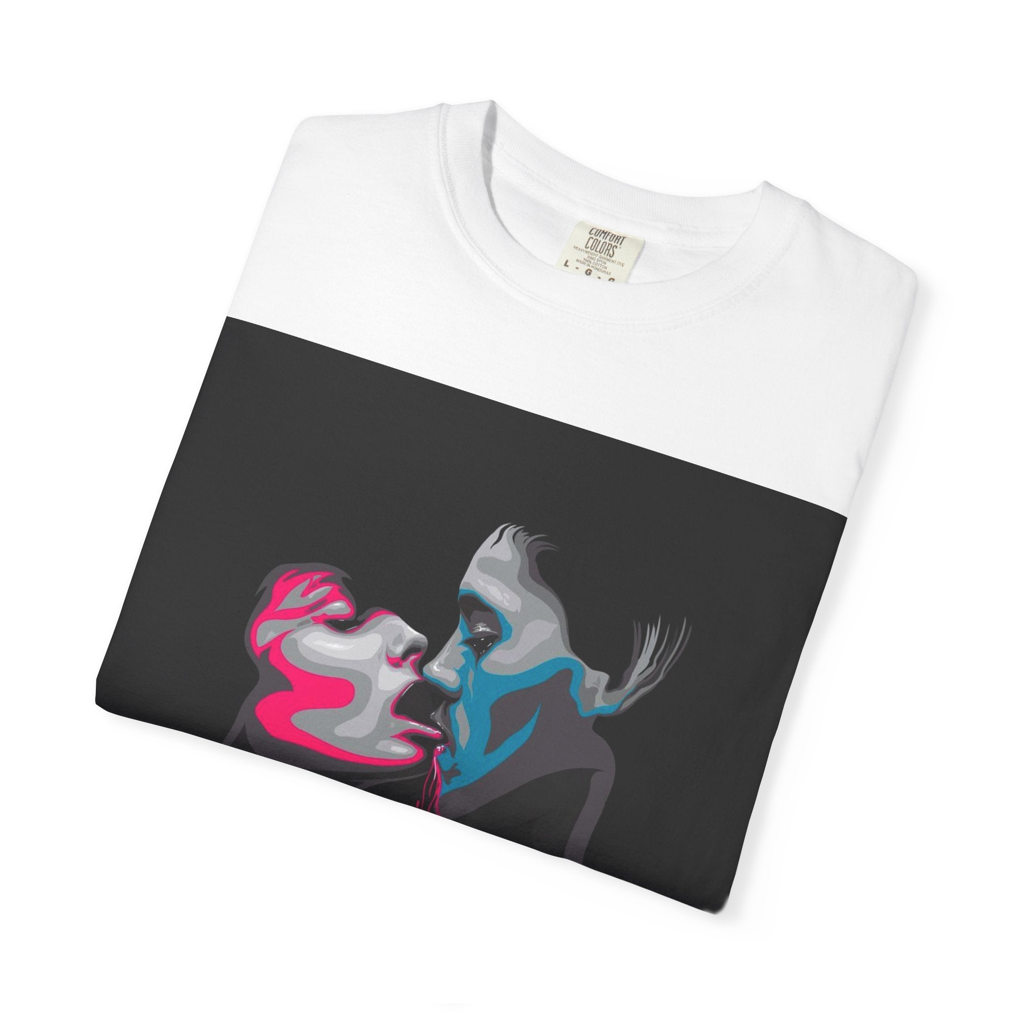 Abstract Neon Kiss T-Shirt — 'Legaciess' Back Logo Graphic Tee