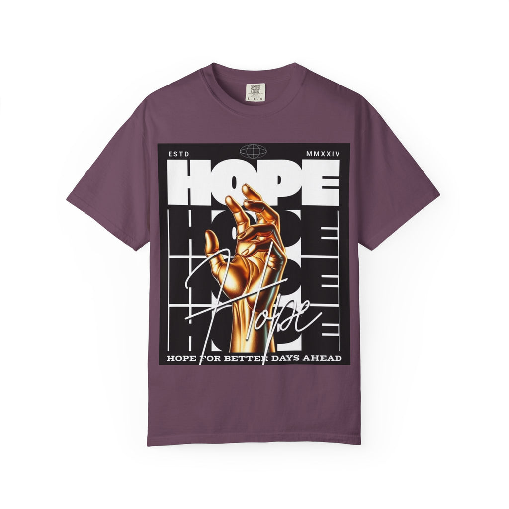 Hope Vibe Graphic T-Shirt — 'Hope for Better Days Ahead' Chest Print with Gold Hand & Back 'Legaciess' Logo