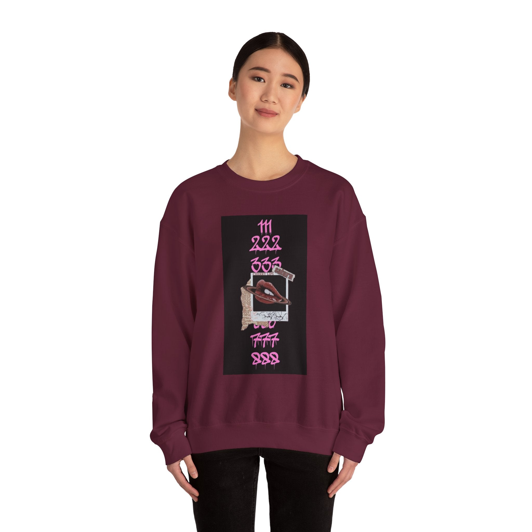 Crewneck Sweatshirt — Vintage Phone Collage with Pink Numbers & 'LEGACIESS' Back Logo