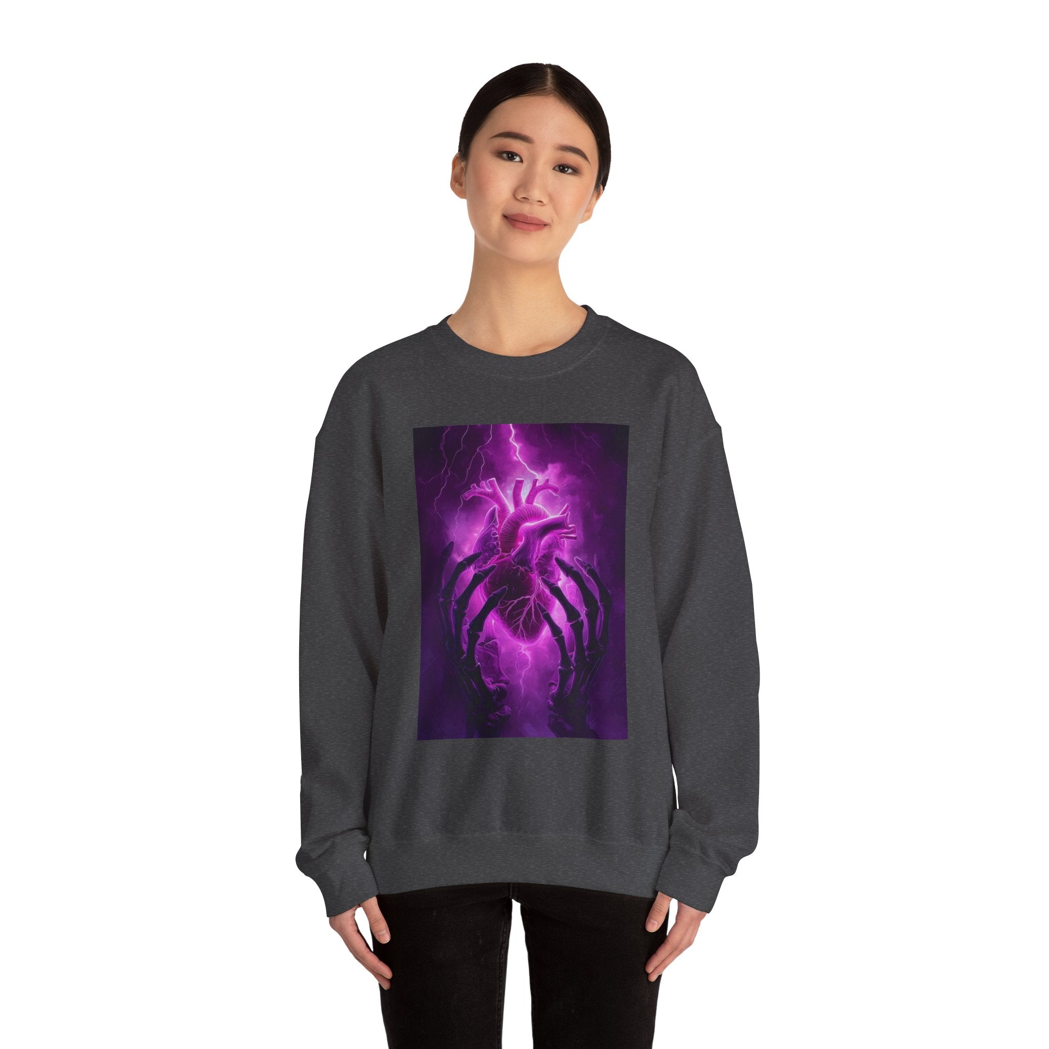 Crewneck Sweatshirt — Purple Lightning Anatomical Heart Graphic