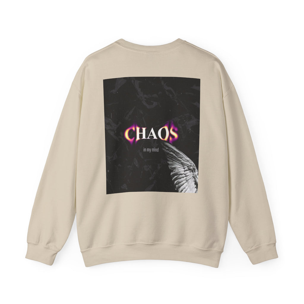 Chaos Graphic Crewneck Sweatshirt — "CHAOS in my mind" Gothic Wing Design