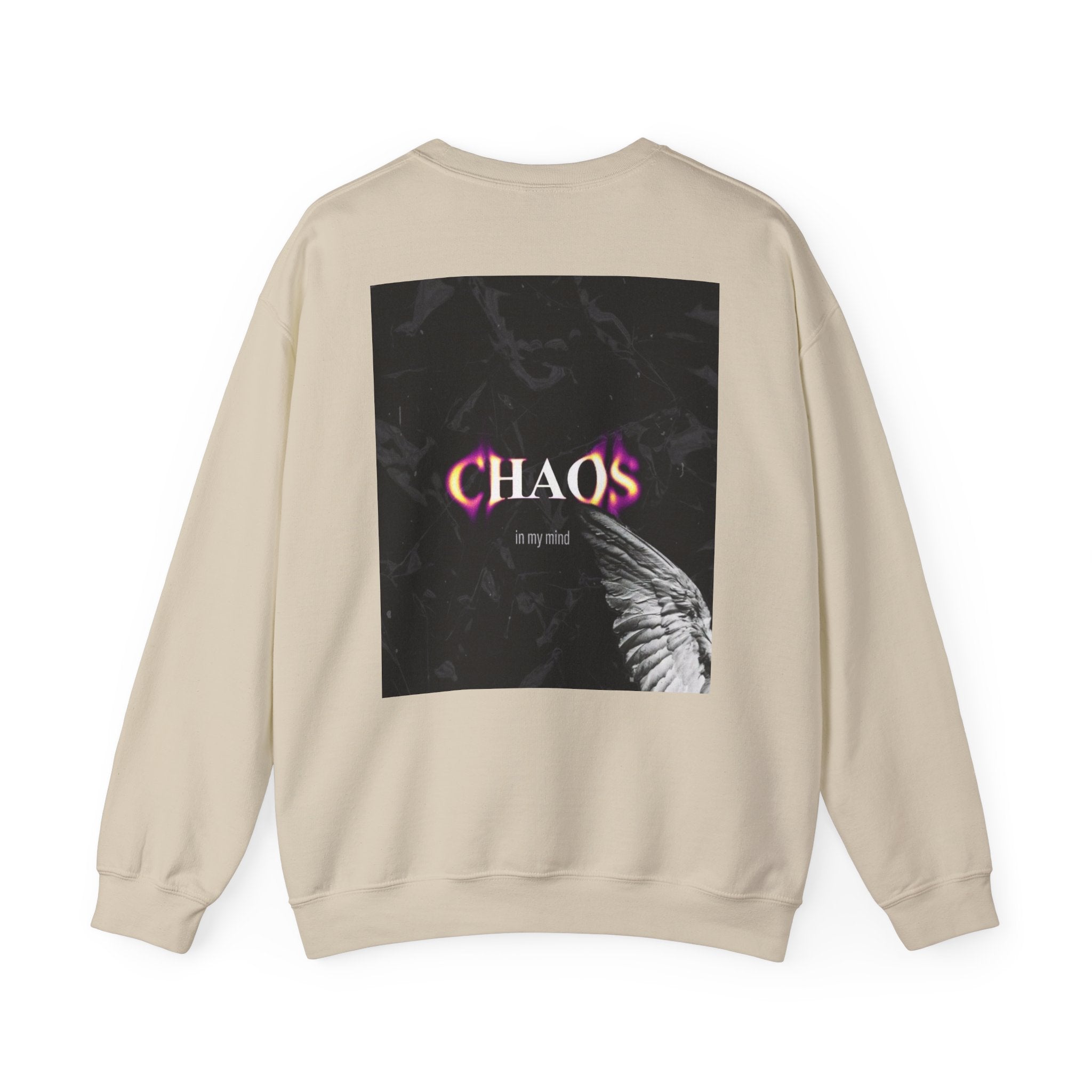 Chaos Graphic Crewneck Sweatshirt — "CHAOS in my mind" Gothic Wing Design