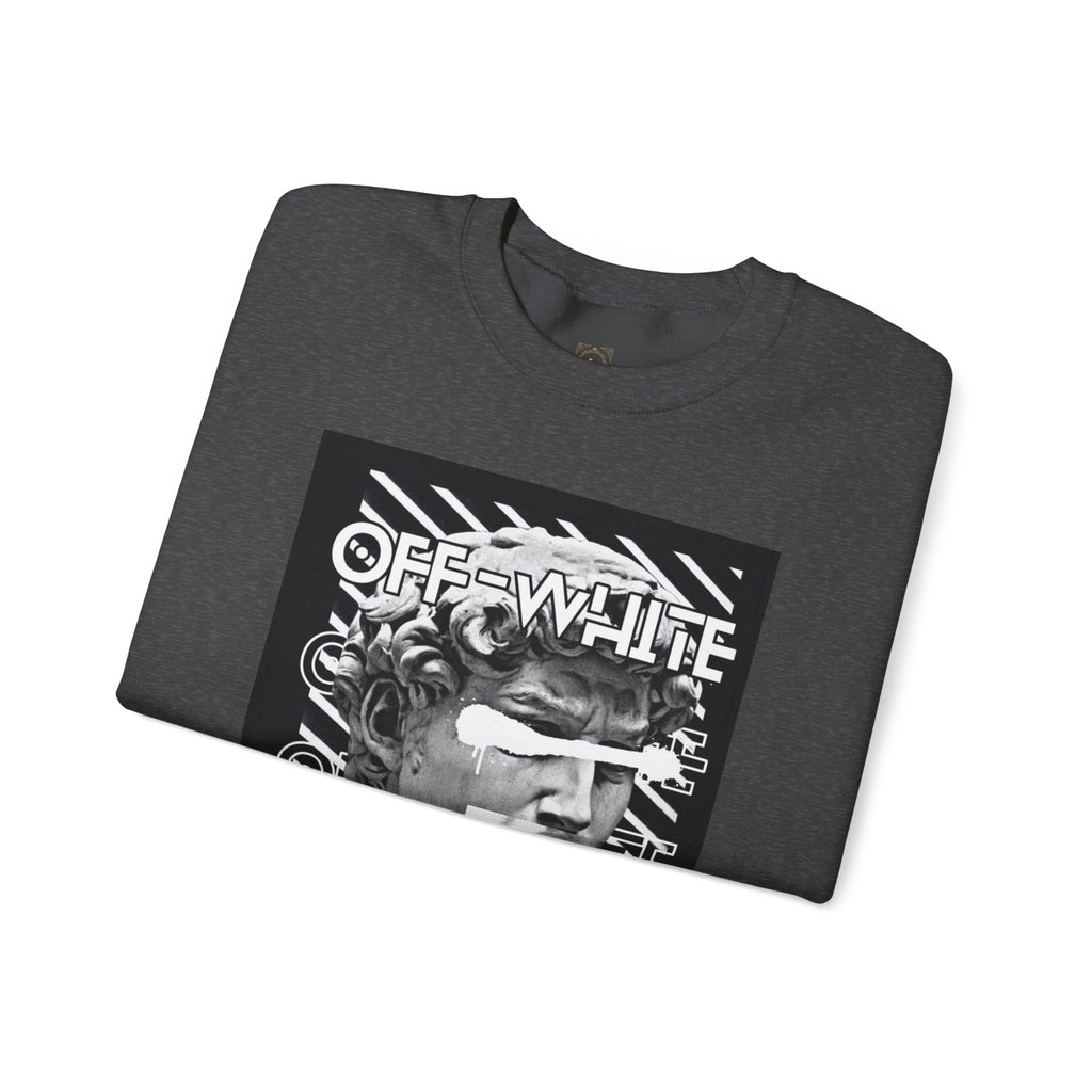 Statue Graphic Crewneck Sweatshirt — 'OFF-WHITE' Monochrome Streetwear Pullover