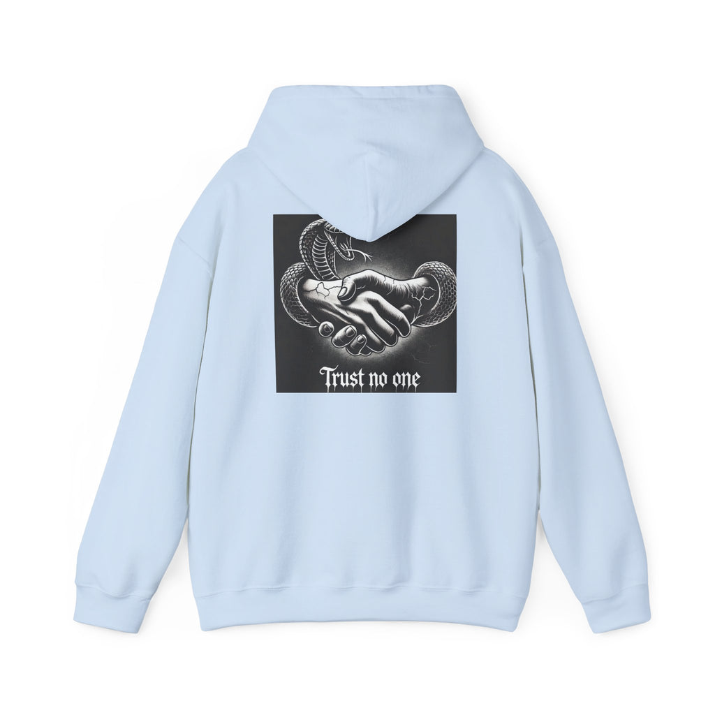 Trust No One Hoodie — Snake Handshake Graphic Hoodie