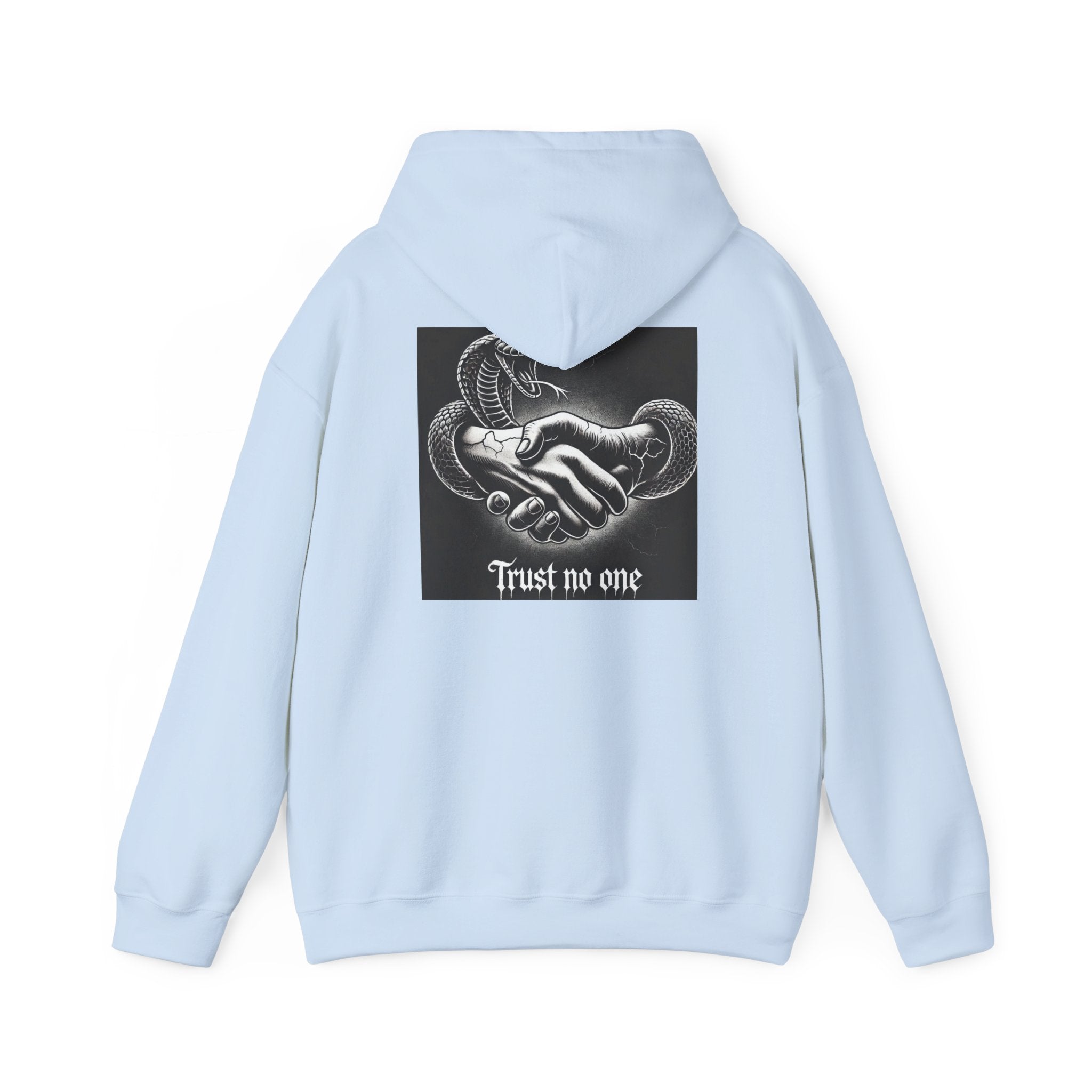 Trust No One Hoodie — Snake Handshake Graphic Hoodie