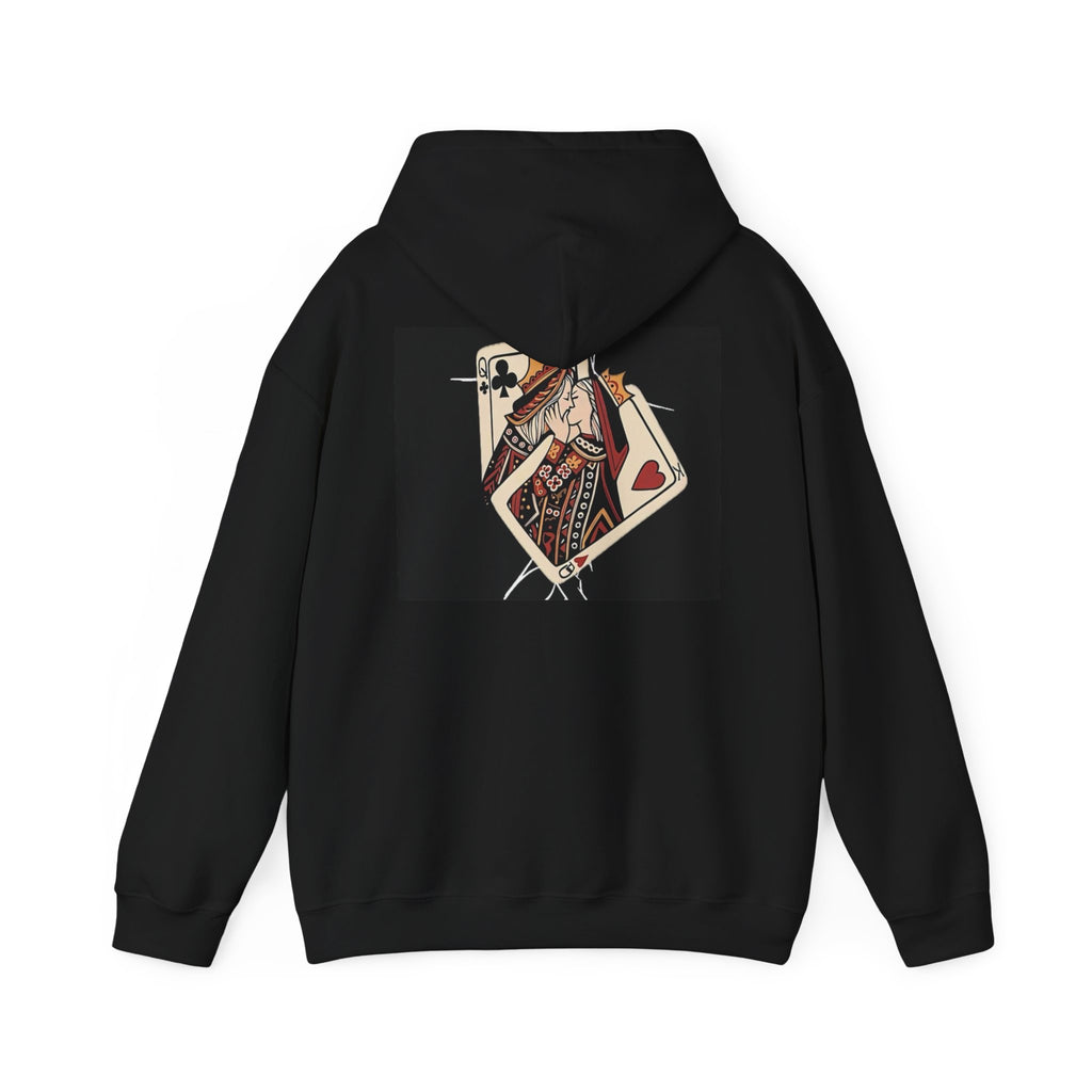 Queen of Hearts Playing Card Hoodie — Vintage Tattoo Style Card Art