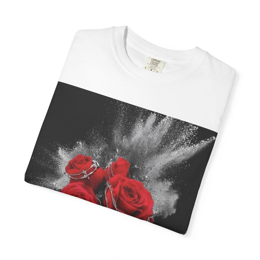 Rose Burst T-Shirt — Red Roses Graphic Tee with 'LEGACIESS' Back Logo