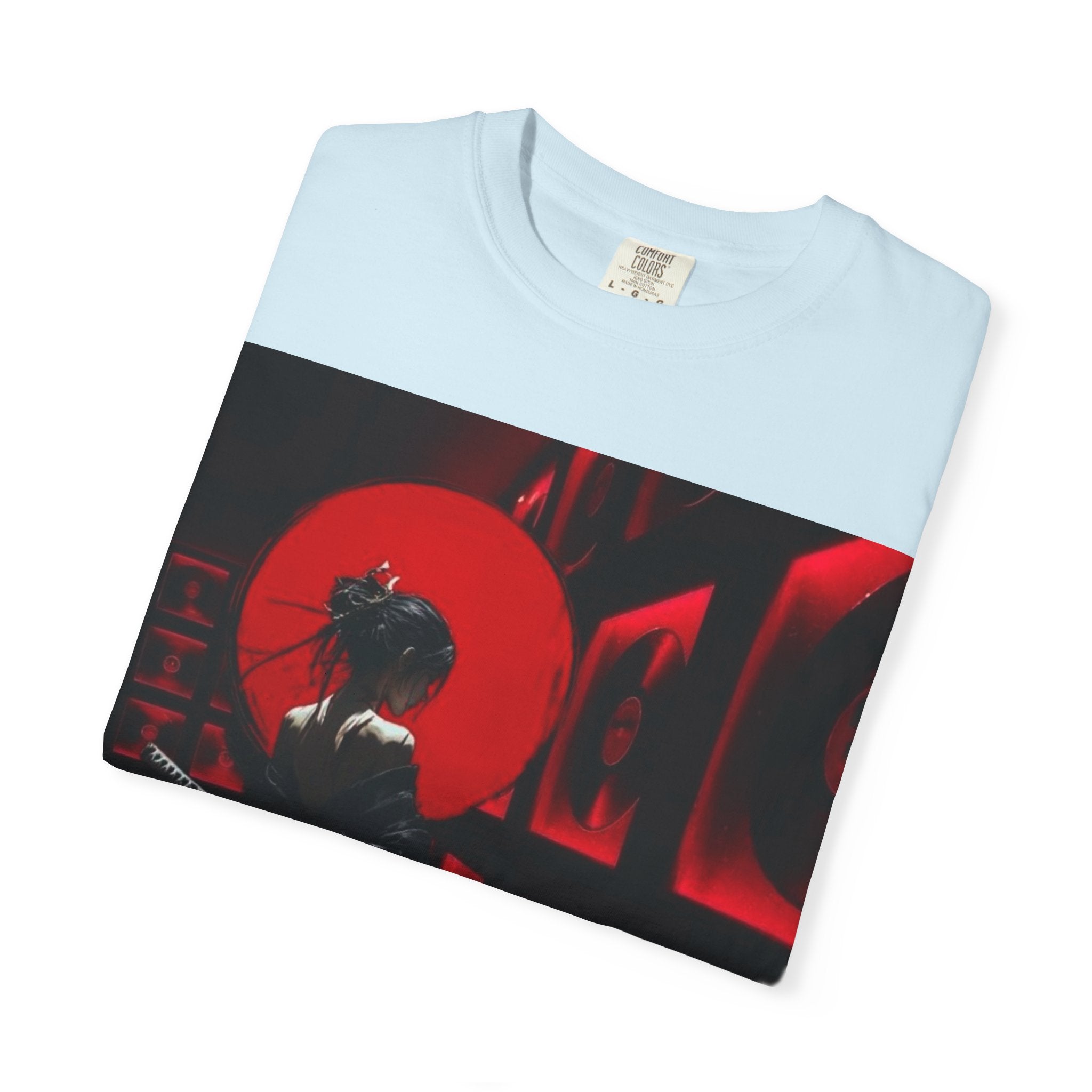 Red Moon Samurai T-Shirt — Dramatic Anime Art Tee with 'LEGACIESS' Back Logo