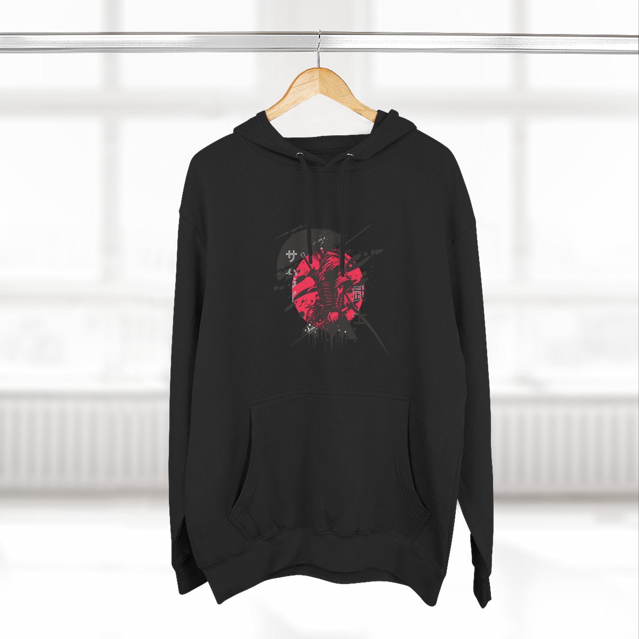 Grunge Rising Hoodie — Red Sun Graphic Fleece Hoodie