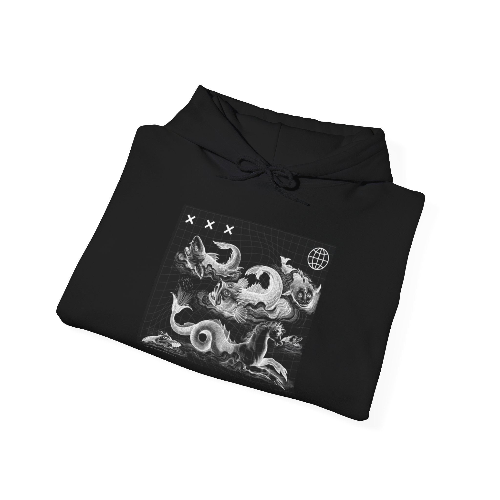 Skull Waves Hoodie — Gothic Nautical Skull Graphic Pullover