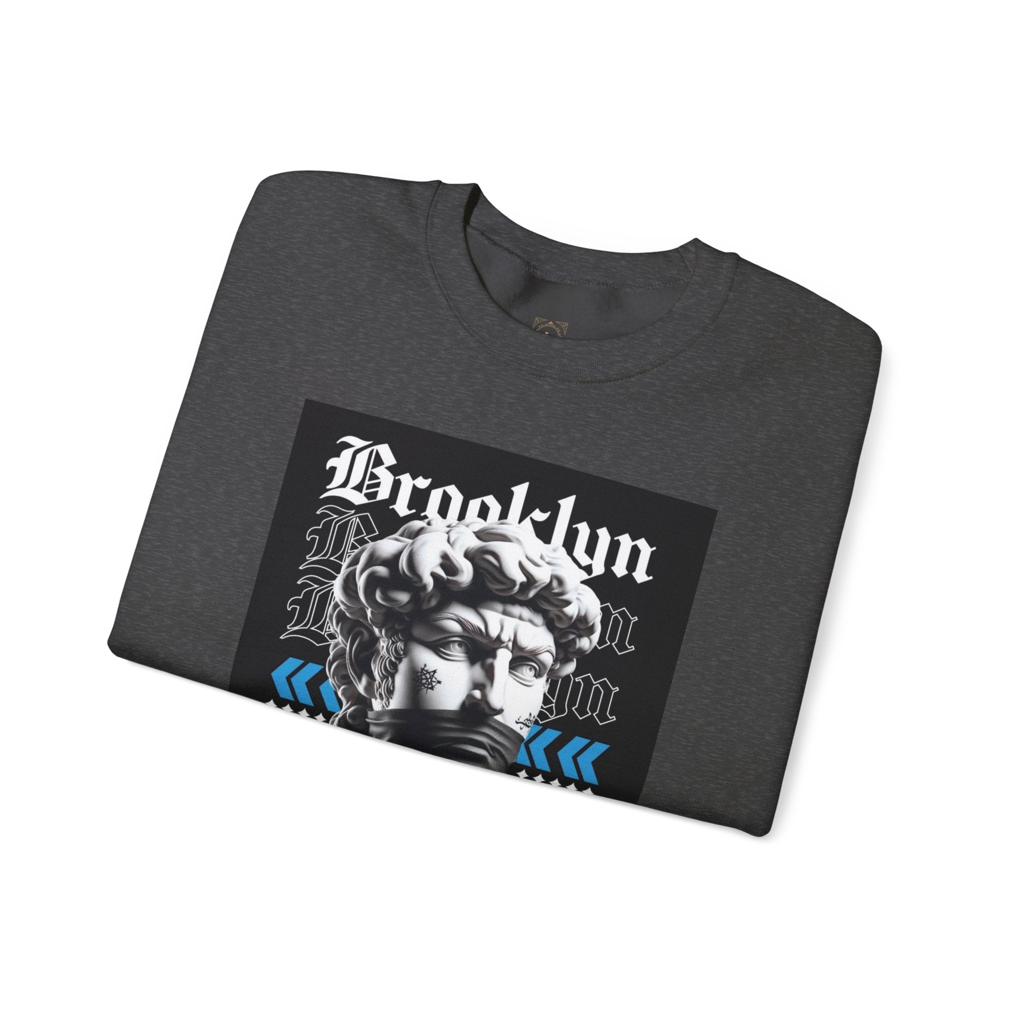 Crewneck Sweatshirt — 'Brooklyn' Statue Graphic with “Fuck the Rules” Streetwear Slogan