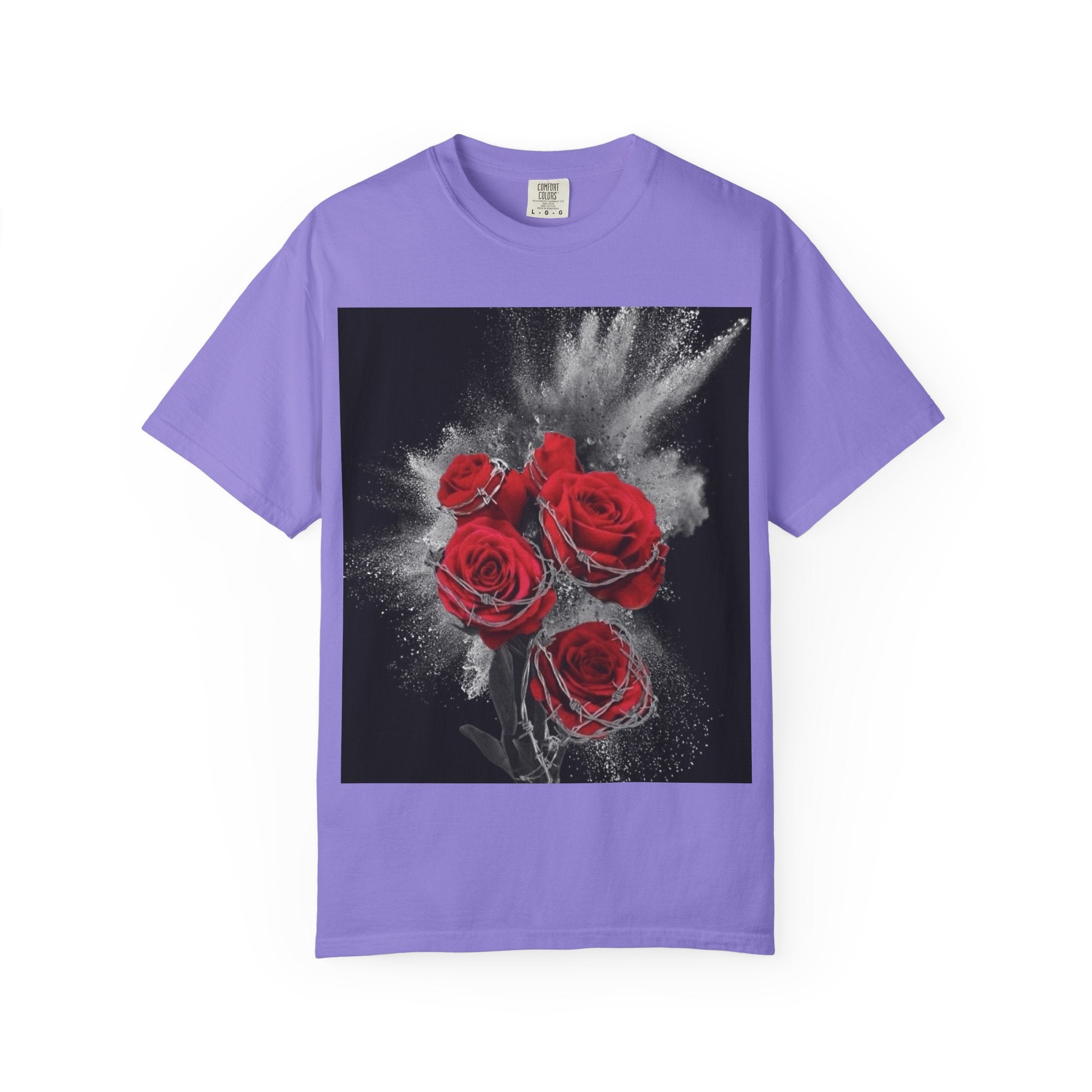 Rose Burst T-Shirt — Red Roses Graphic Tee with 'LEGACIESS' Back Logo