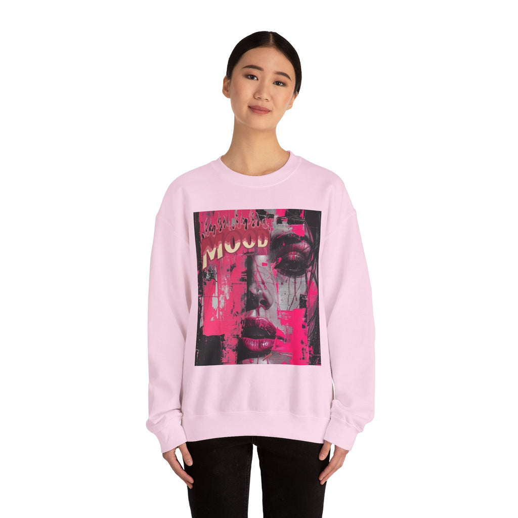 Graphic Crewneck Sweatshirt — Pink Glitch Portrait “MOOD”