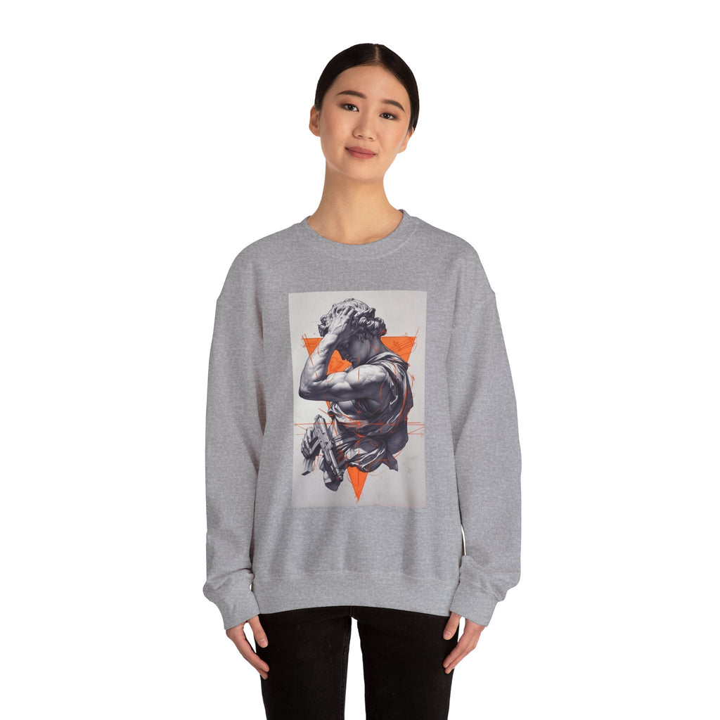 Statue Graphic Sweatshirt — Vintage Sculpture with Orange Triangle