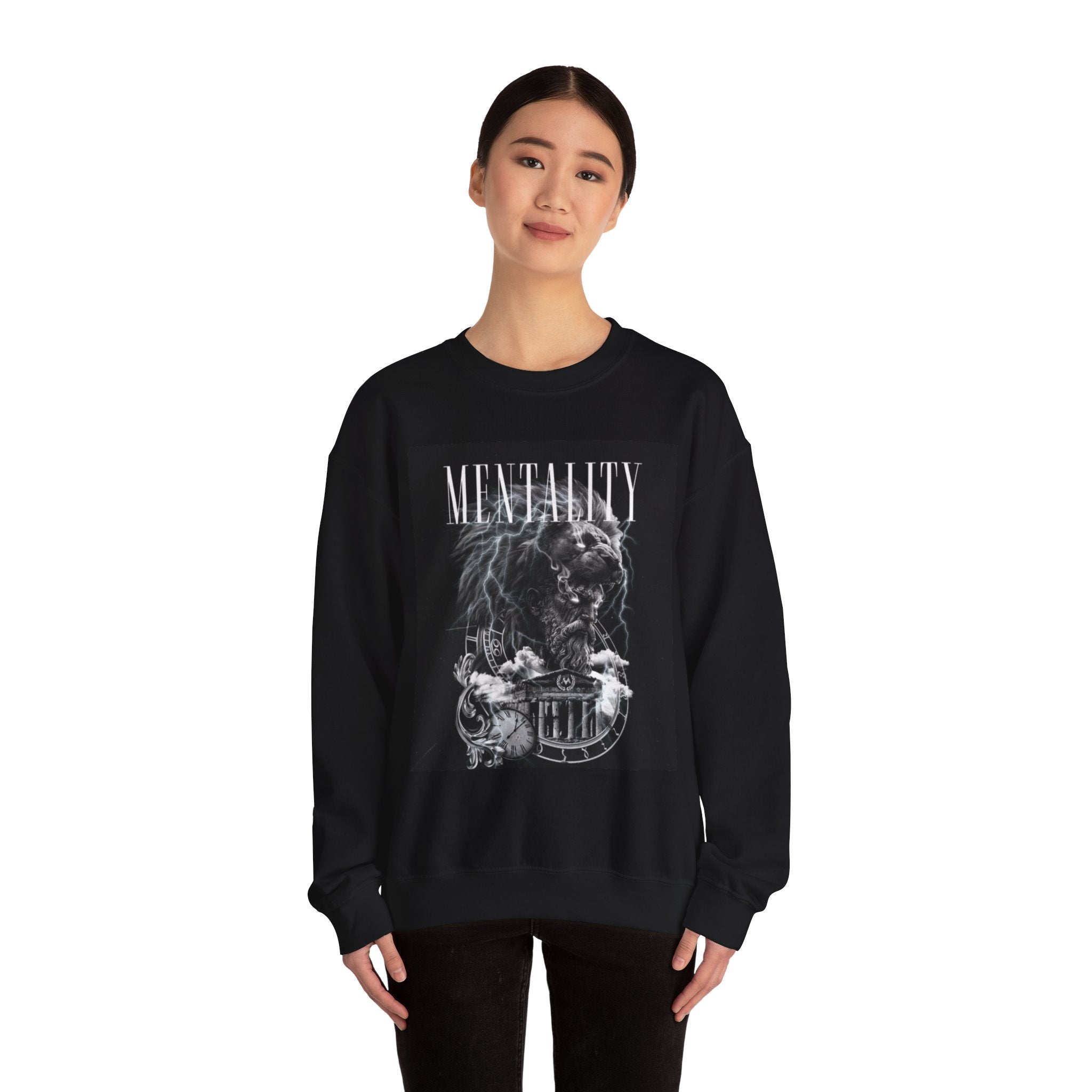 Crewneck Sweatshirt — 'MENTALITY' Lion Graphic | LEGACiESS Back Logo