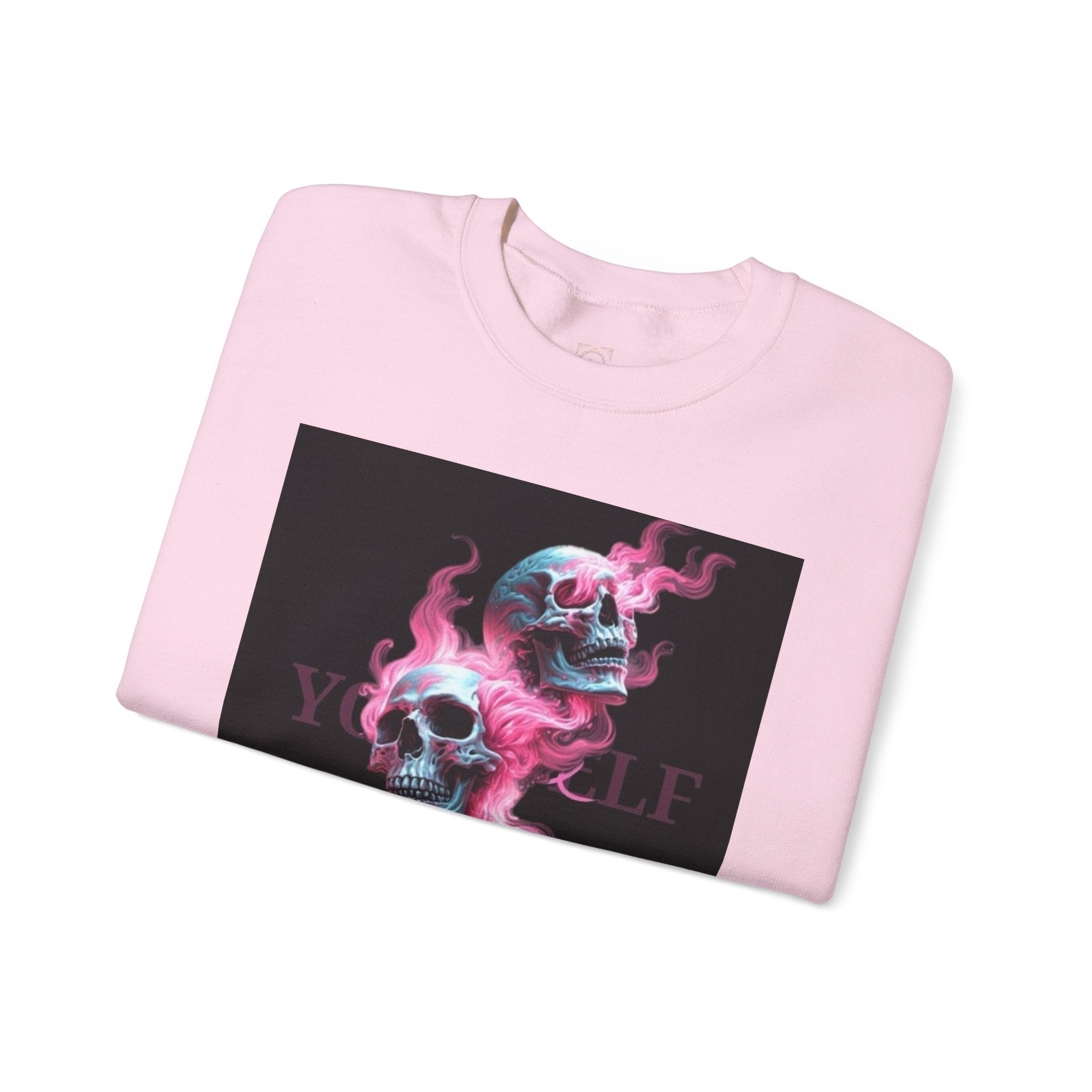 Skull Smoke Crewneck Sweatshirt — Neon Pink & Blue Gothic Graphic