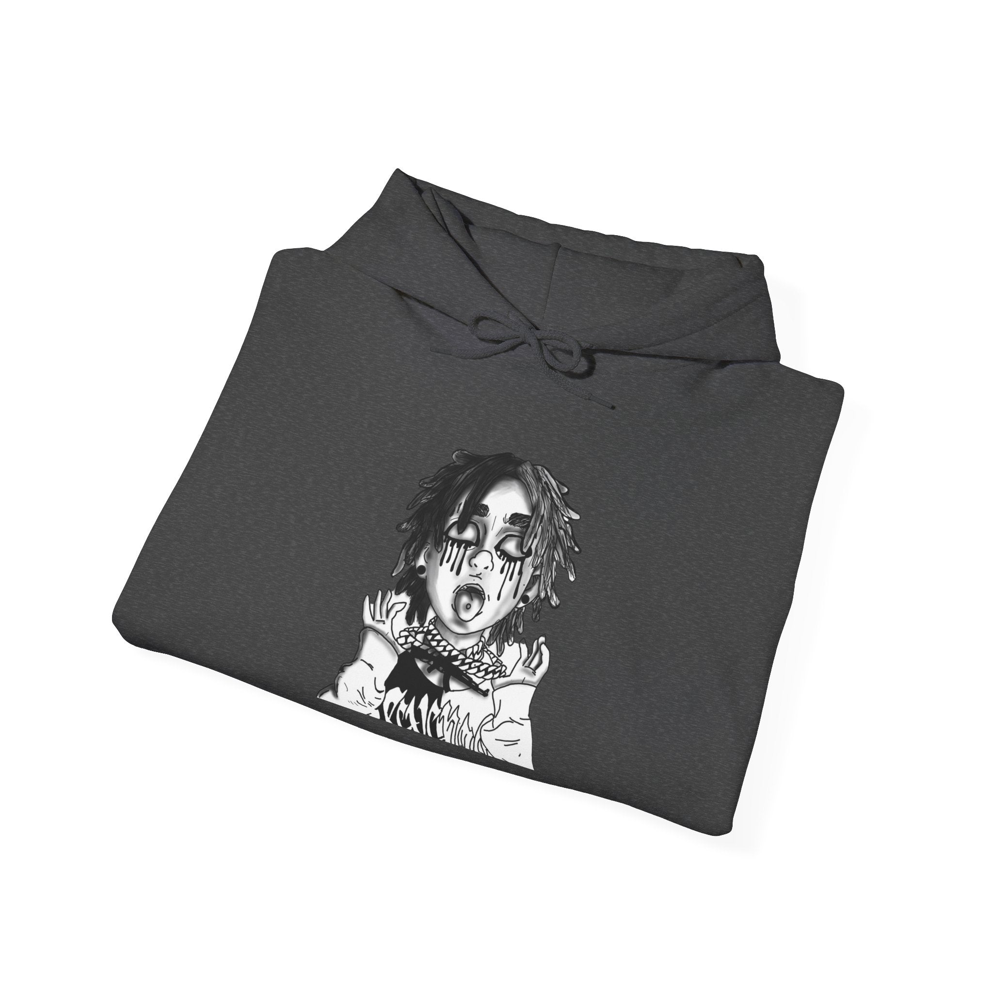 Horror Manga Hoodie — Black & White Creepy Portrait Pullover