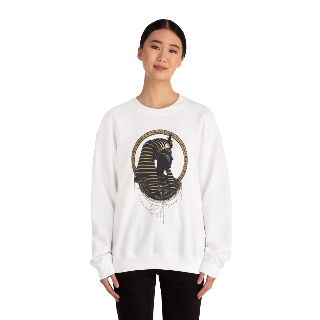 Egyptian Pharaoh Crewneck Sweatshirt — Gold & Black Tutankhamun Profile