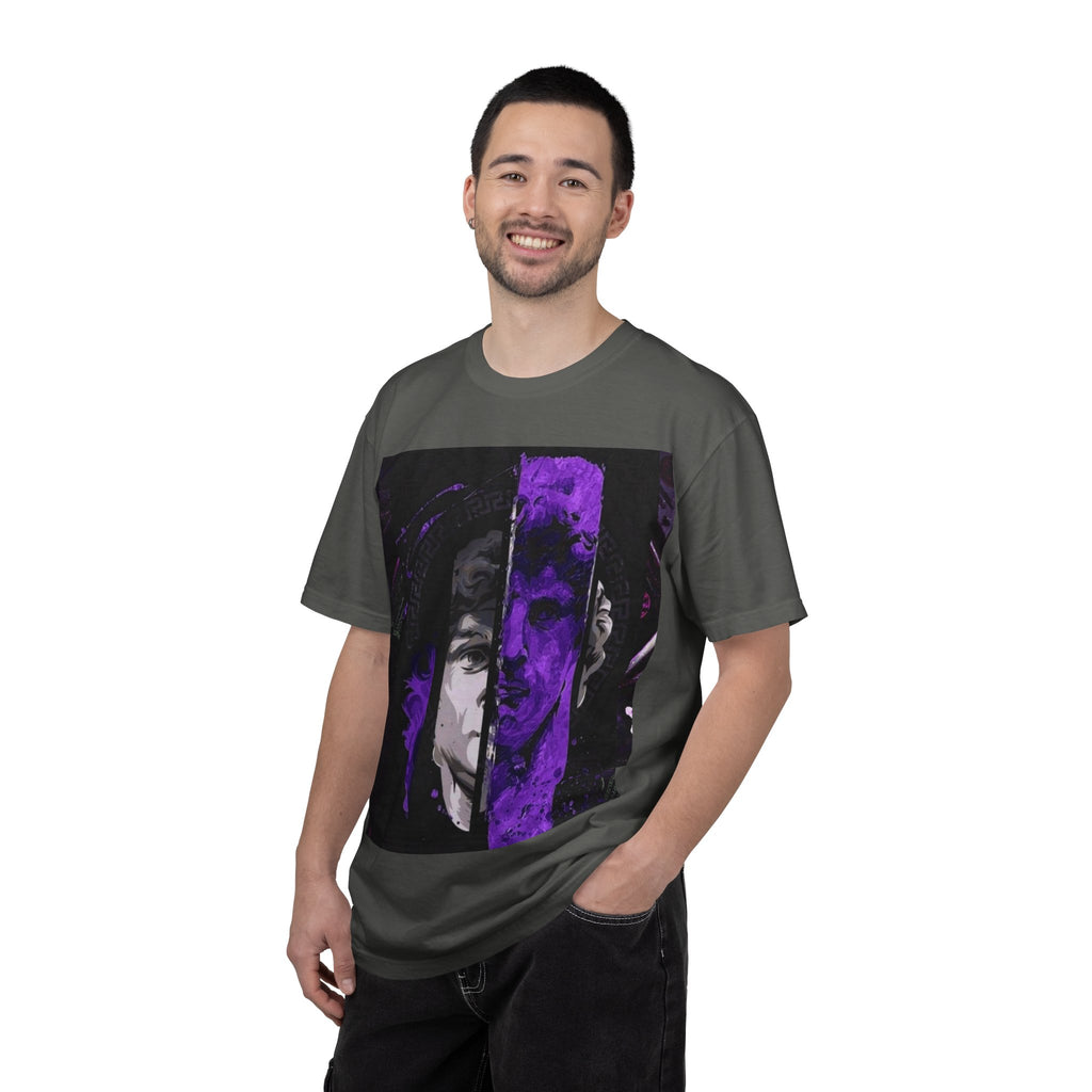 Dramatic Split-Face Graphic T-Shirt — Purple Noir Portrait Tee