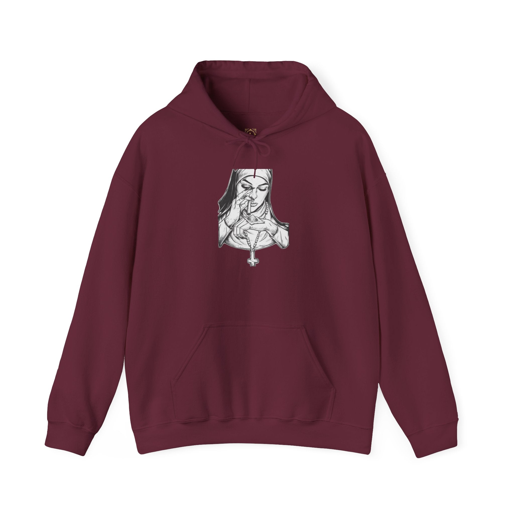 Praying Nun Graphic Hoodie – Gothic Religious Illustration Sweatshirt