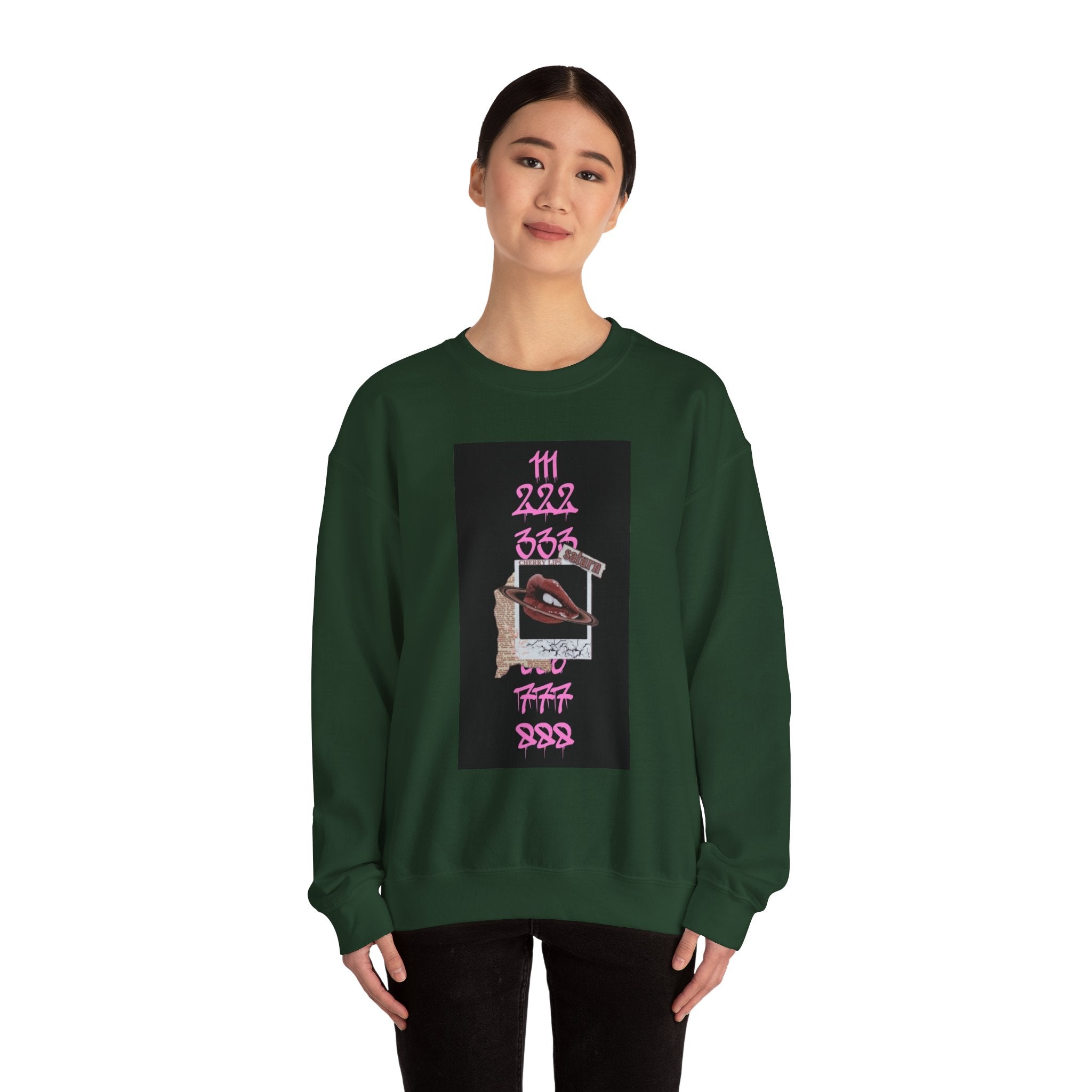 Crewneck Sweatshirt — Vintage Phone Collage with Pink Numbers & 'LEGACIESS' Back Logo