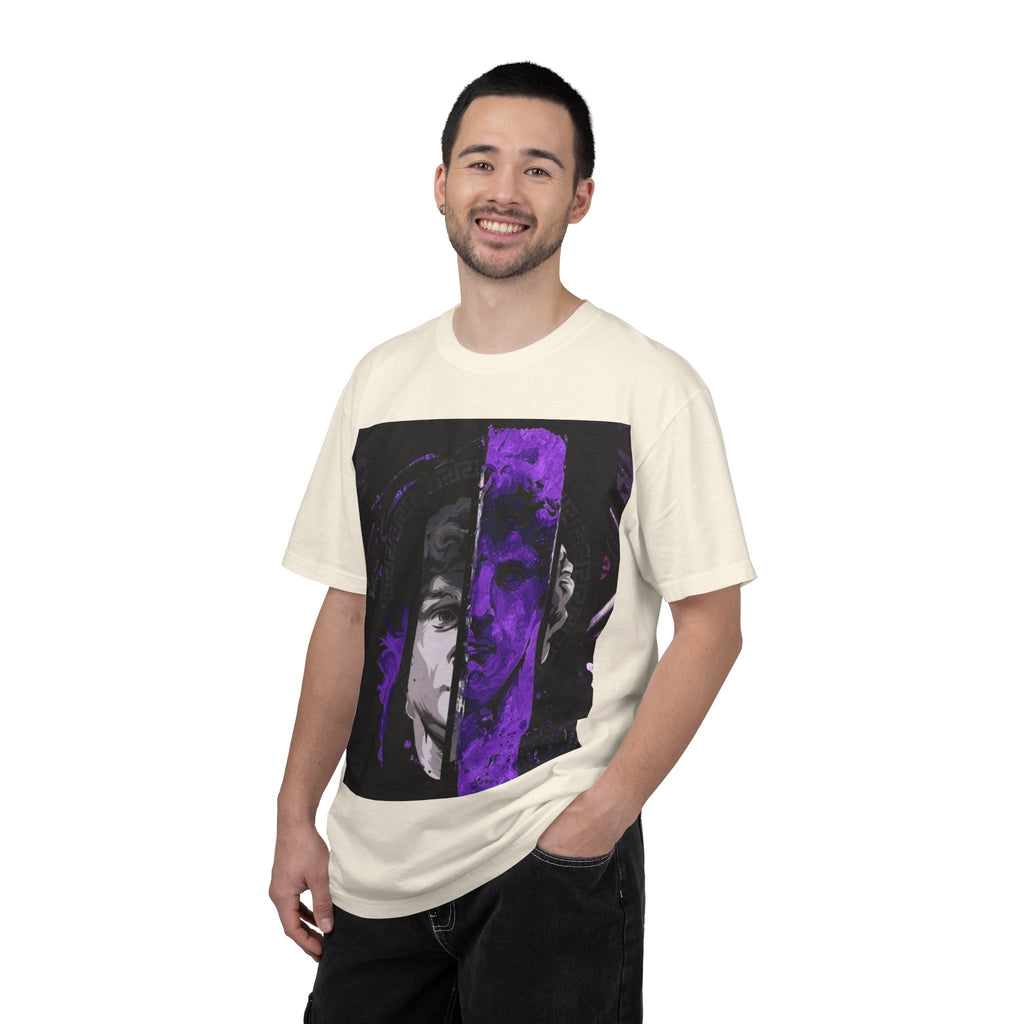 Dramatic Split-Face Graphic T-Shirt — Purple Noir Portrait Tee