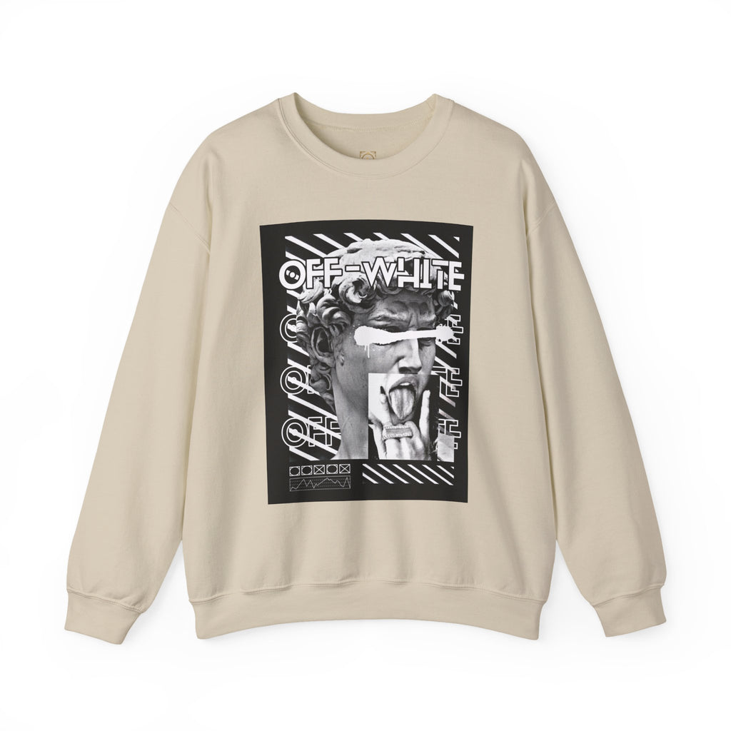 Statue Graphic Crewneck Sweatshirt — 'OFF-WHITE' Monochrome Streetwear Pullover